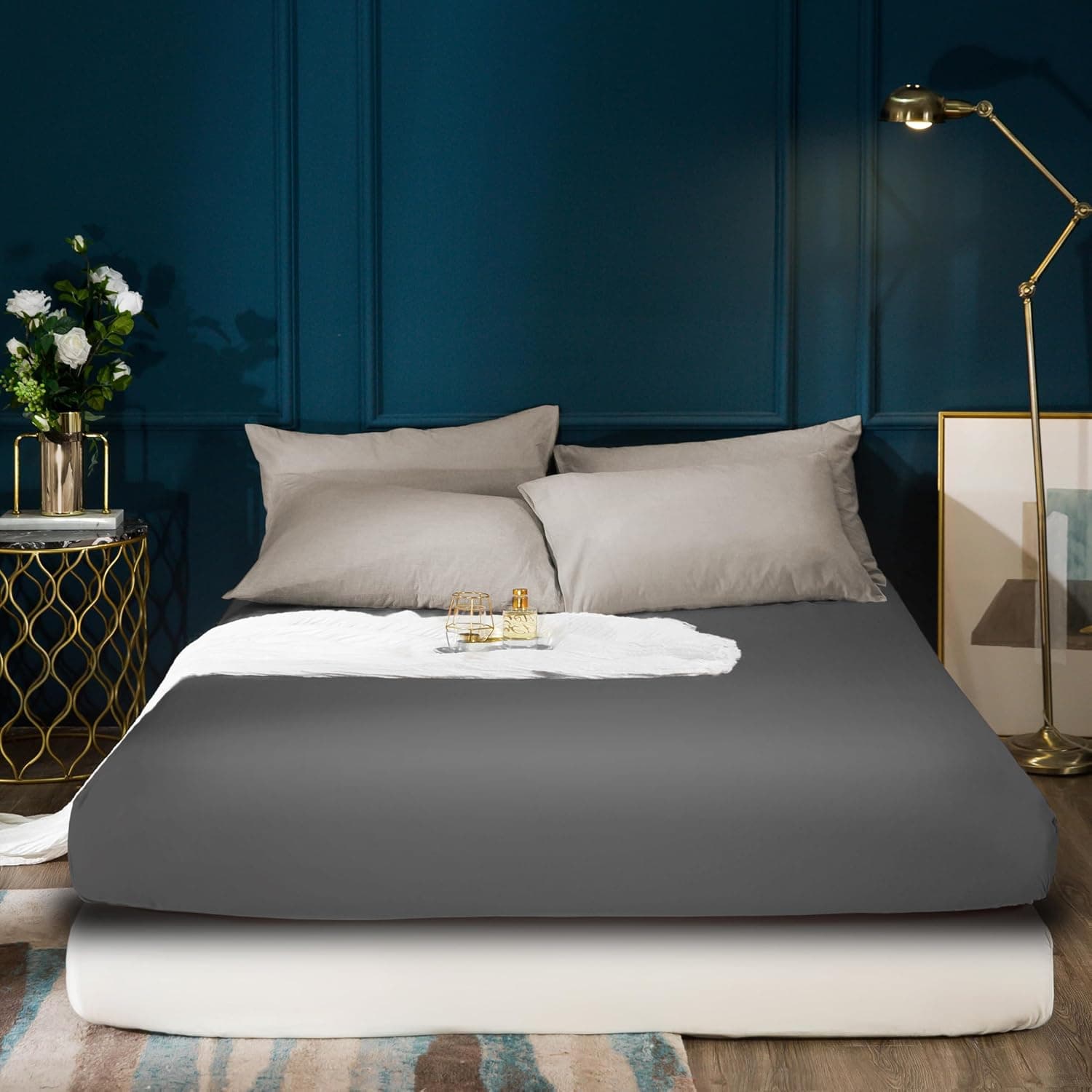 Warm Extra Deep 16"(40 cm) King Size Bedding Fitted Sheet Brushed Microfiber Breathable (Grey) 2