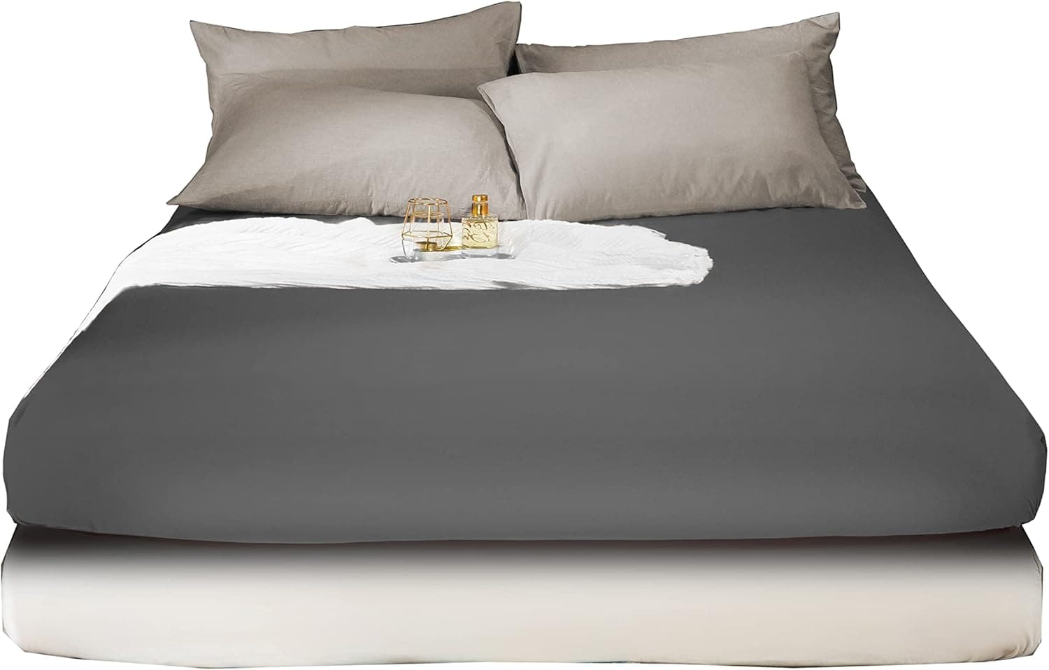 Warm Extra Deep 16"(40 cm) King Size Bedding Fitted Sheet Brushed Microfiber Breathable (Grey) 3