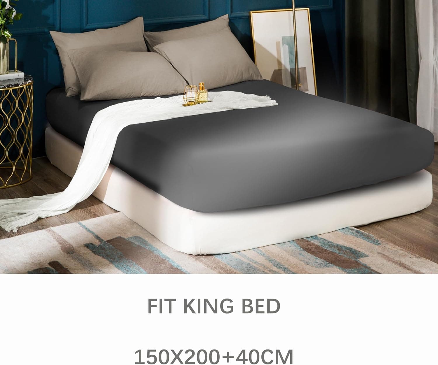 Warm Extra Deep 16"(40 cm) King Size Bedding Fitted Sheet Brushed Microfiber Breathable (Grey) 6