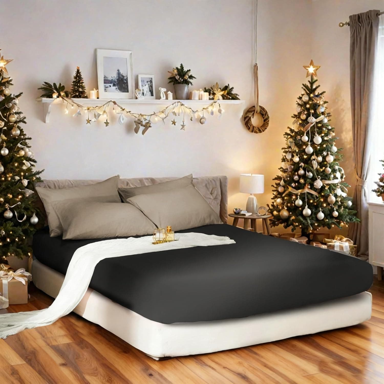 Warm Extra Deep 16"(40 cm) King Size Bedding Fitted Sheet Brushed Microfiber Breathable (Grey) 8