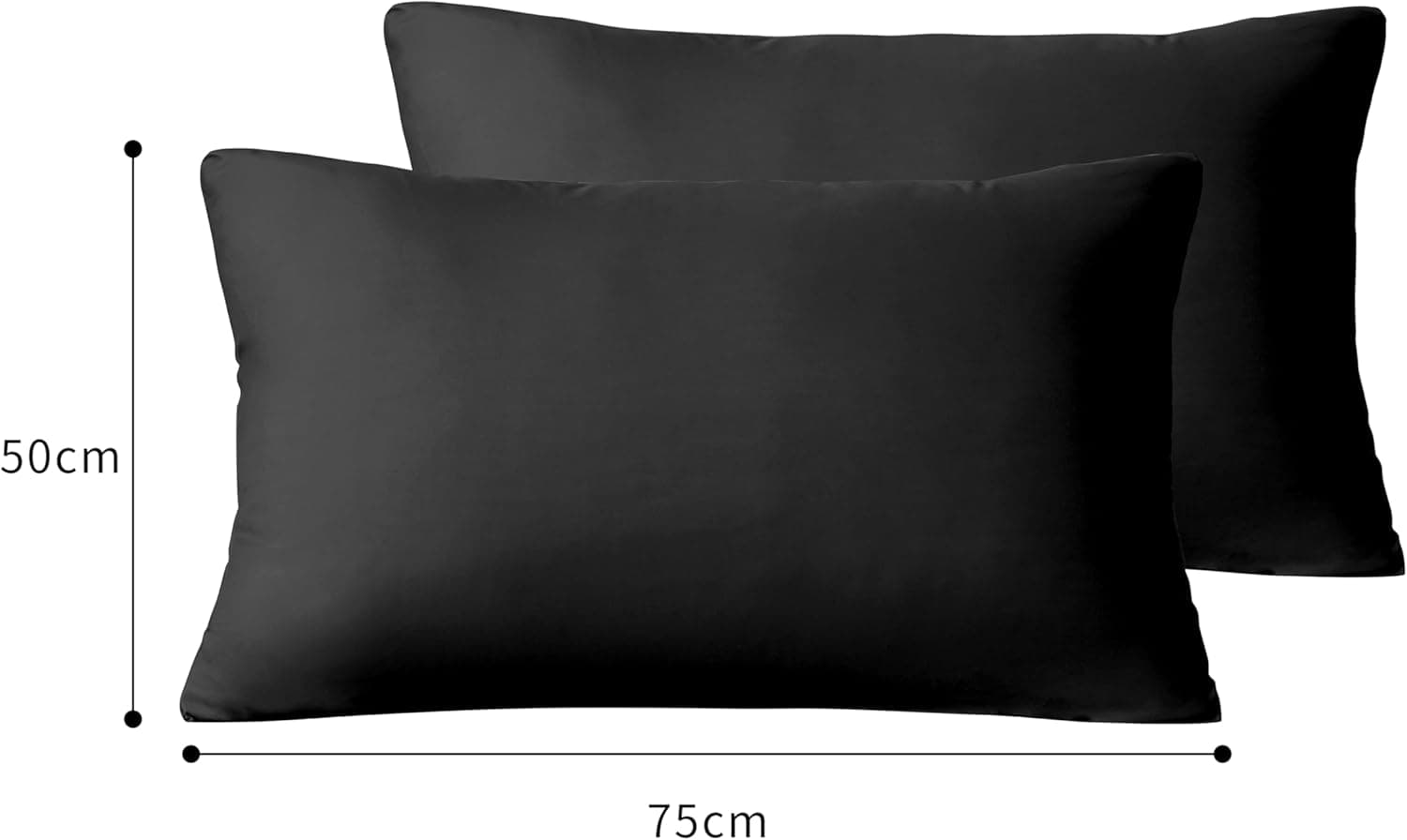 2 x Zippered Housewife Pillowcases Brushed Microfiber Bedroom (50X75) CM Pillowcase Covers Black 2