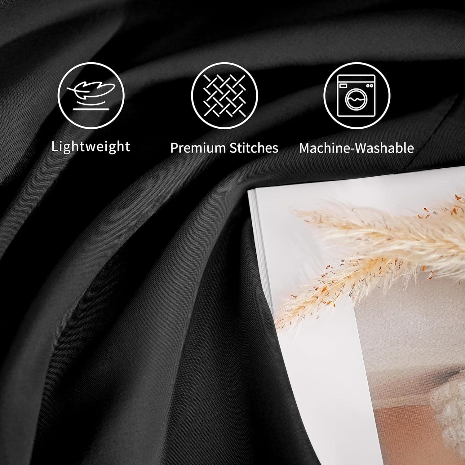 2 x Zippered Housewife Pillowcases Brushed Microfiber Bedroom (50X75) CM Pillowcase Covers Black 3