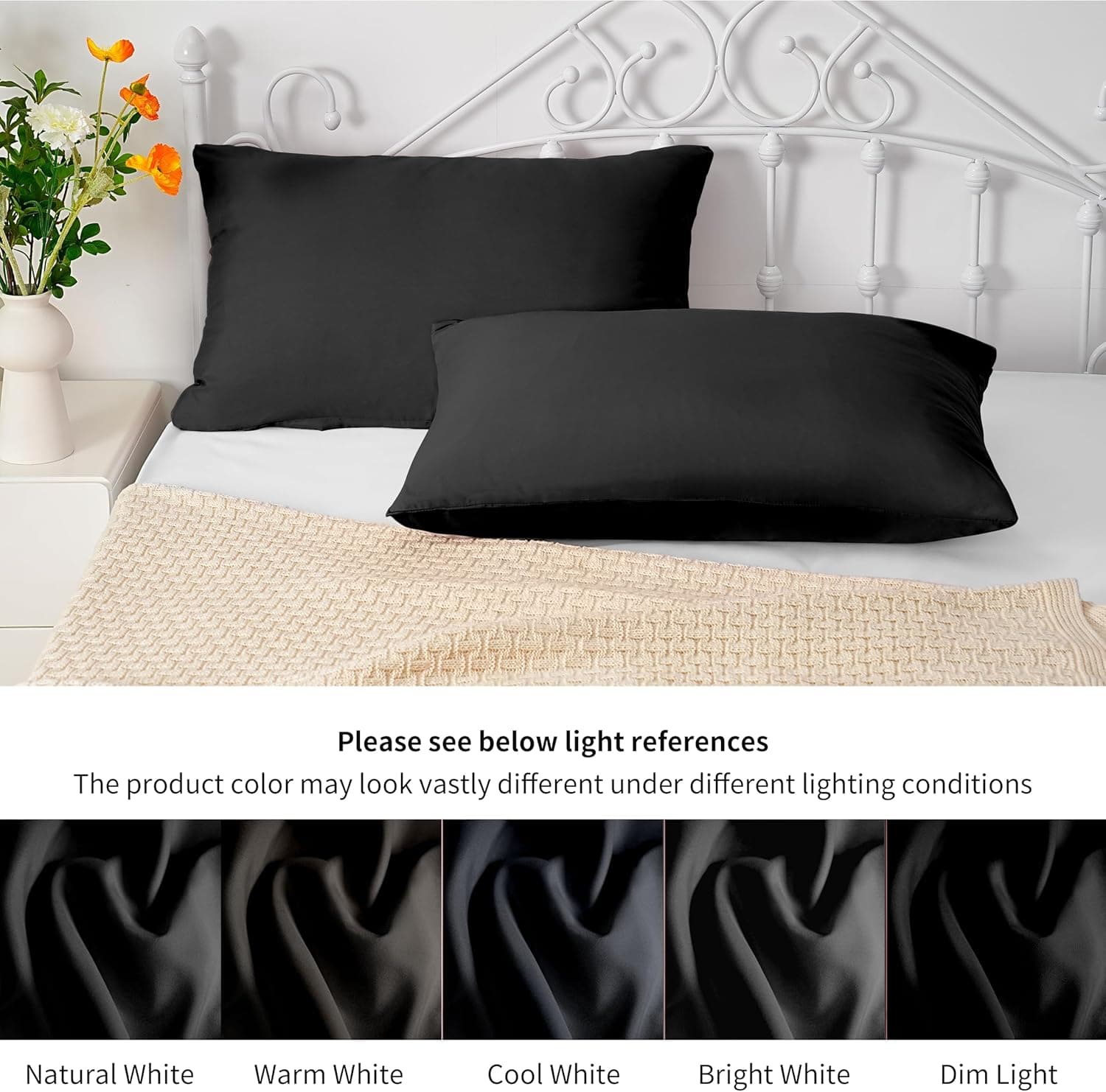 2 x Zippered Housewife Pillowcases Brushed Microfiber Bedroom (50X75) CM Pillowcase Covers Black 6