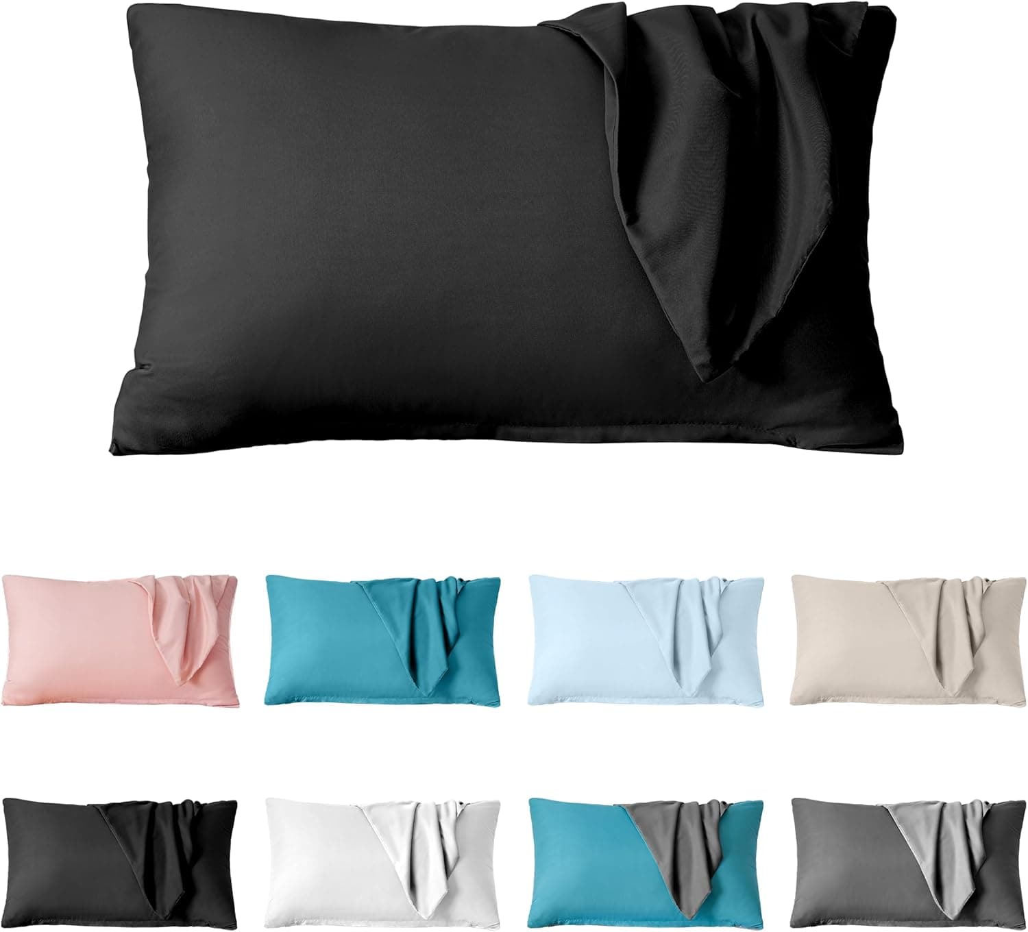 2 x Zippered Housewife Pillowcases Brushed Microfiber Bedroom (50X75) CM Pillowcase Covers Black 7
