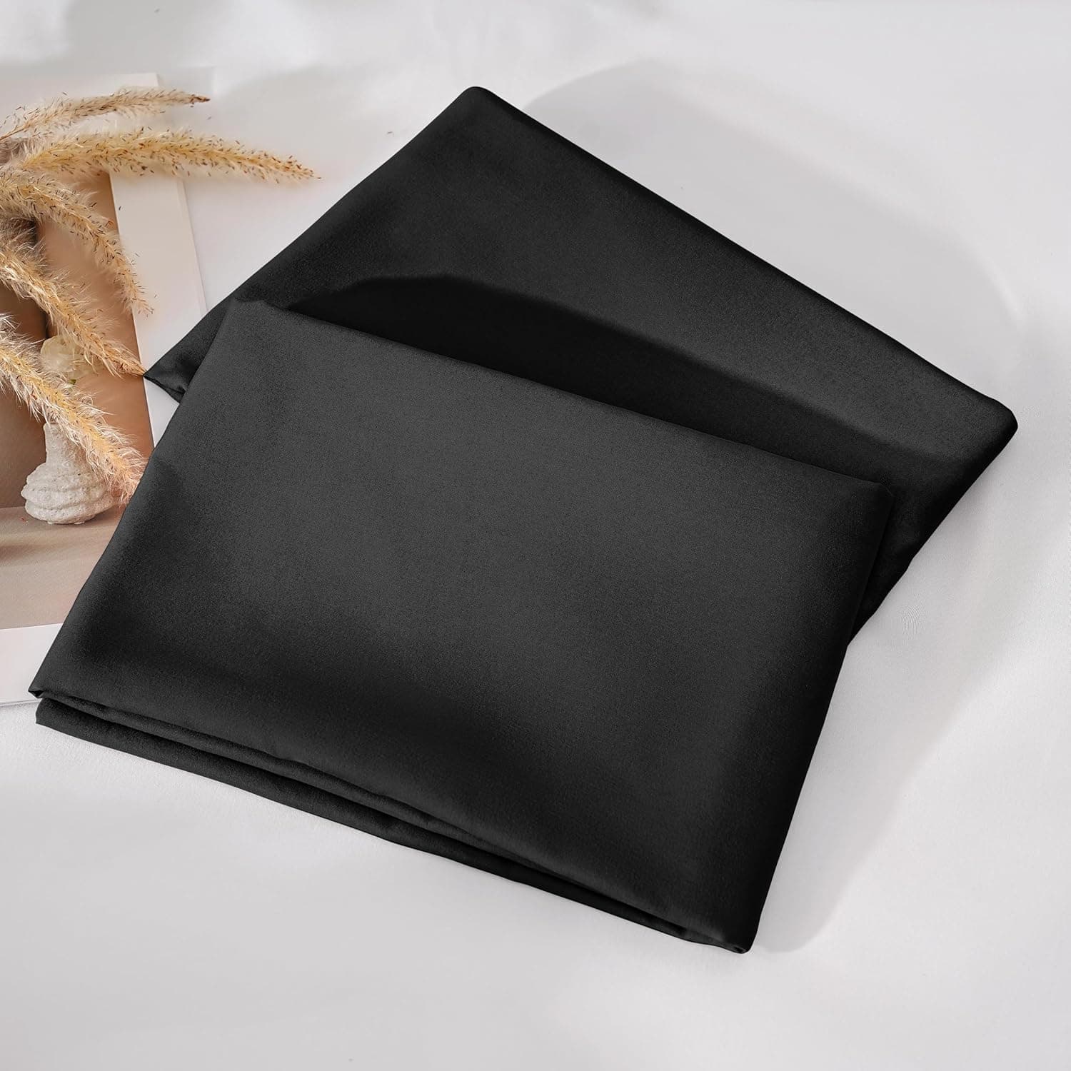 2 x Zippered Housewife Pillowcases Brushed Microfiber Bedroom (50X75) CM Pillowcase Covers Black 8