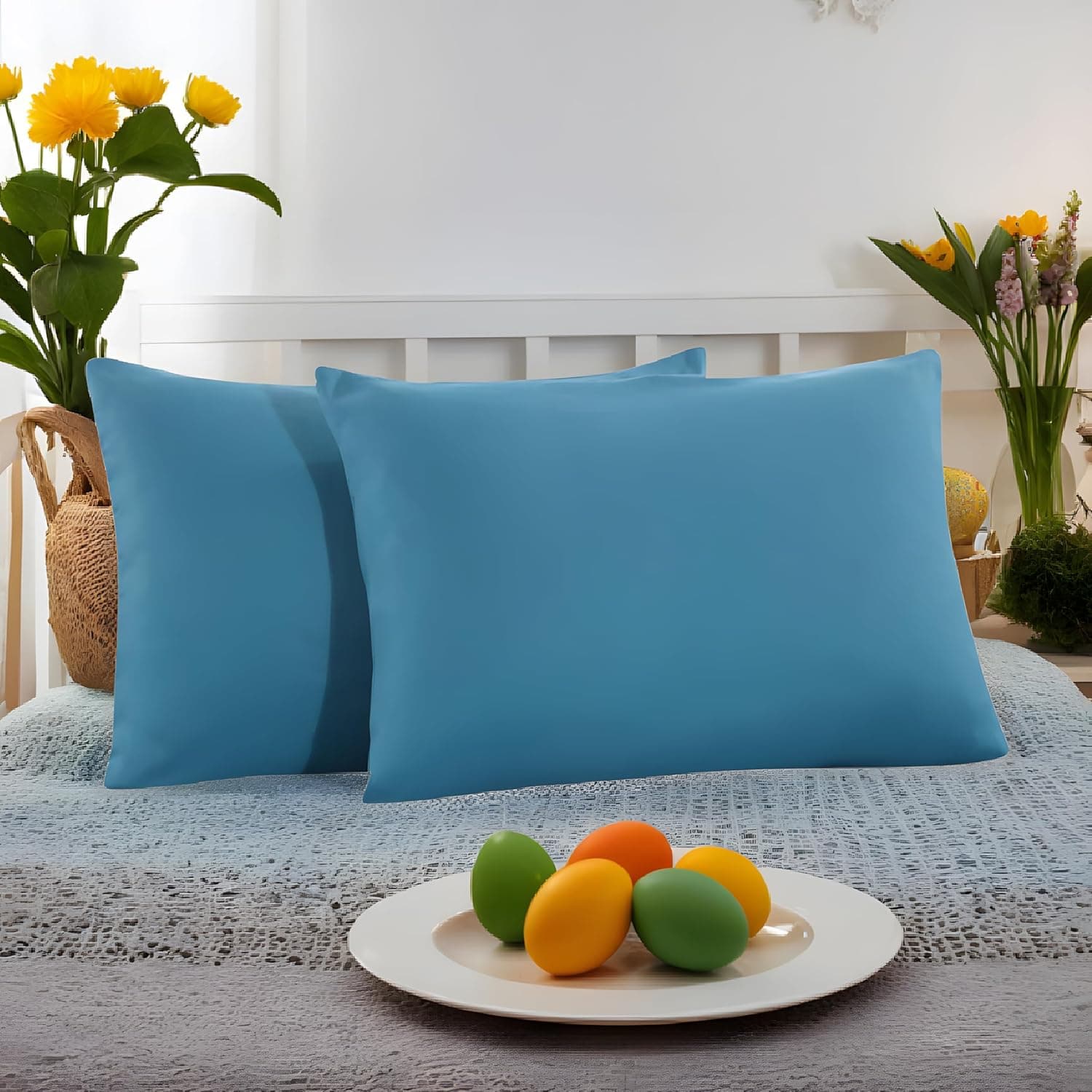 Mohap - Paire de taies d'oreiller en microfibre durable, Microfibre brossée, bleu sarcelle, 50x75cm