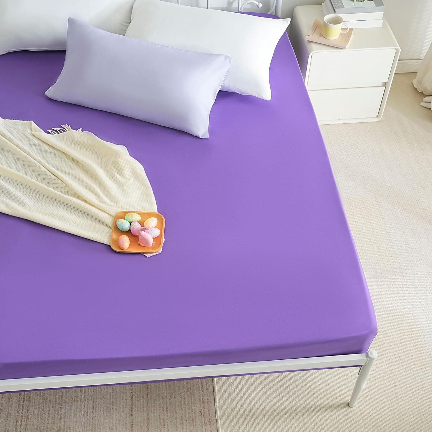 AYASW Fitted Sheet Only Queen Size Deep Pocket Bed Fitted Bottom Sheet 1 Piece Soft & Cozy Brushed Microfiber Fits 8" to 16" Purple Wrinkle, Fade Resistant Easy Care Stable Holiday Décor 4