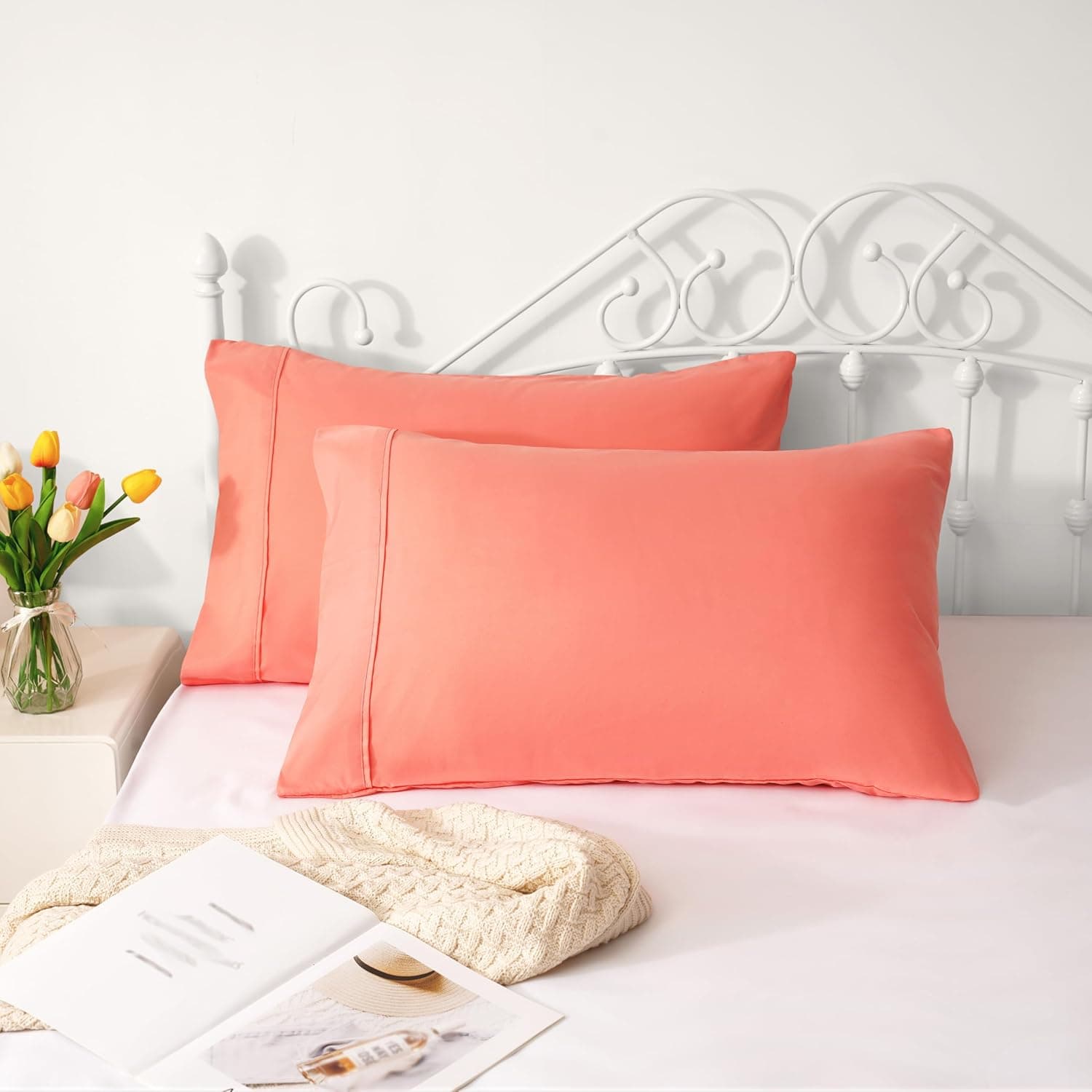 AYASW Pillowcases Queen Size Set of 2 Pack with Envelope Closure Premium Soft and Cozy Brushed Microfiber Coral Pillow Case 20x30 inches Wrinkle Fade Resistant Easy Care Stable Holiday Decor