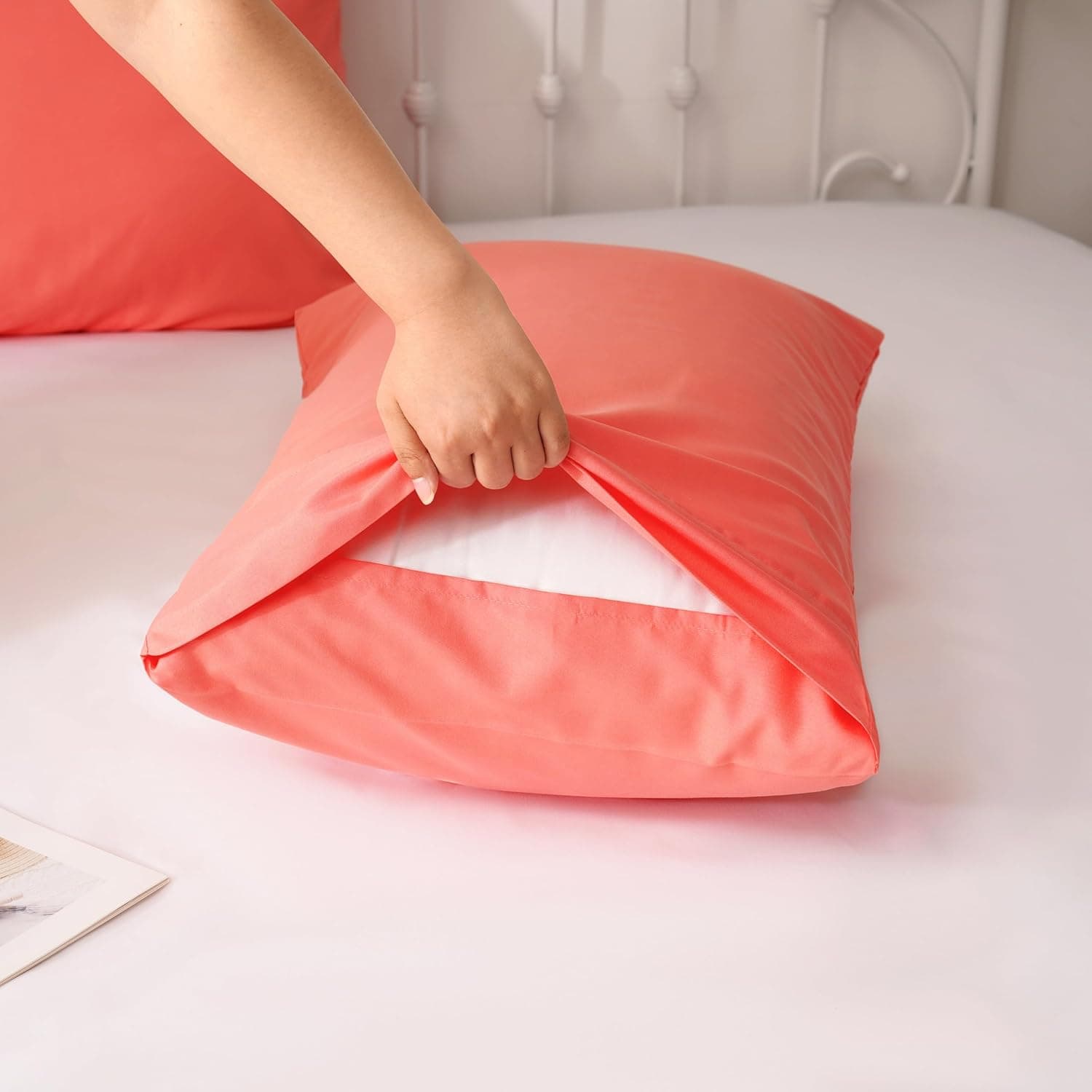 AYASW Pillowcases Queen Size Set of 2 Pack with Envelope Closure Premium Soft and Cozy Brushed Microfiber Coral Pillow Case 20x30 inches Wrinkle Fade Resistant Easy Care Stable Holiday Decor 6
