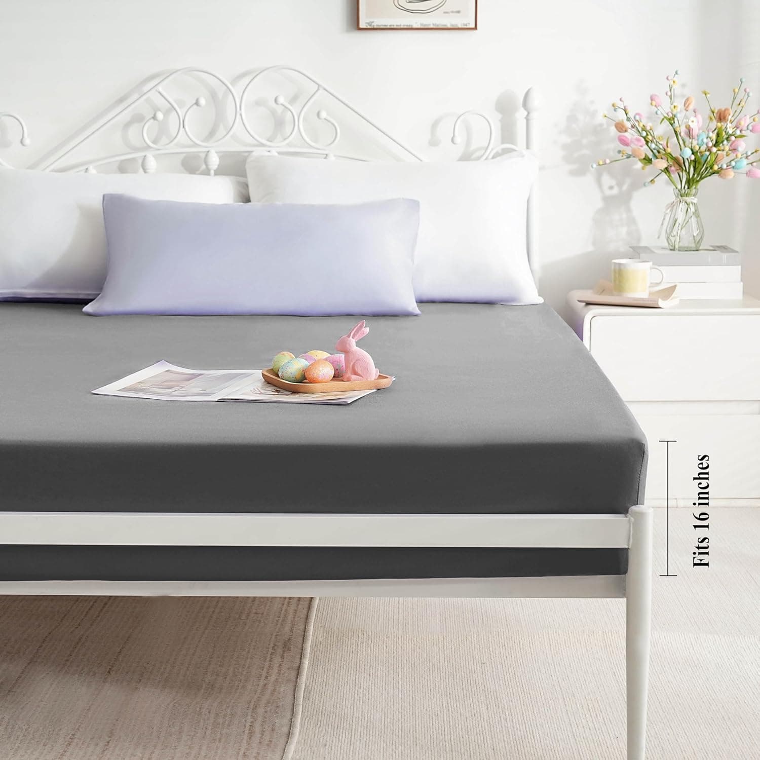 AYASW Fitted Sheet Only Queen Size Deep Pocket 16 inches Premium Soft and Cozy Bed Bottom Sheet 1800 Brushed Microfiber Wrinkle Fade Resistant Easy Care Stable Grey 2