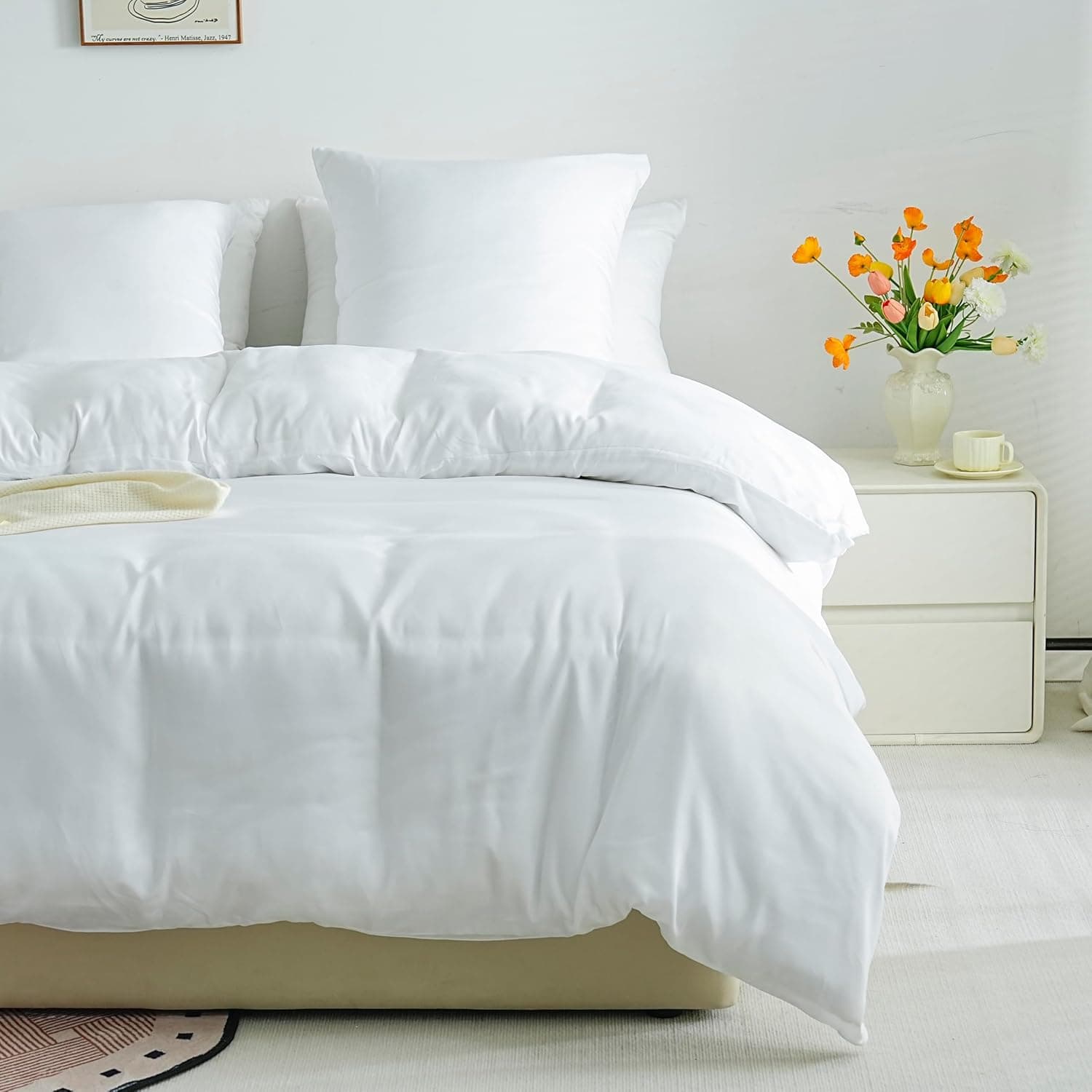 Sets de Housses de Couettes Légère 220x240 cm Fermeture Éclair 3 Pièces Microfibre 80 Fils/cm² + 2 Taies d'oreiller 65x65 cm Parure de Lit Adulte 2 Personne Ensemble Literie Douce 7