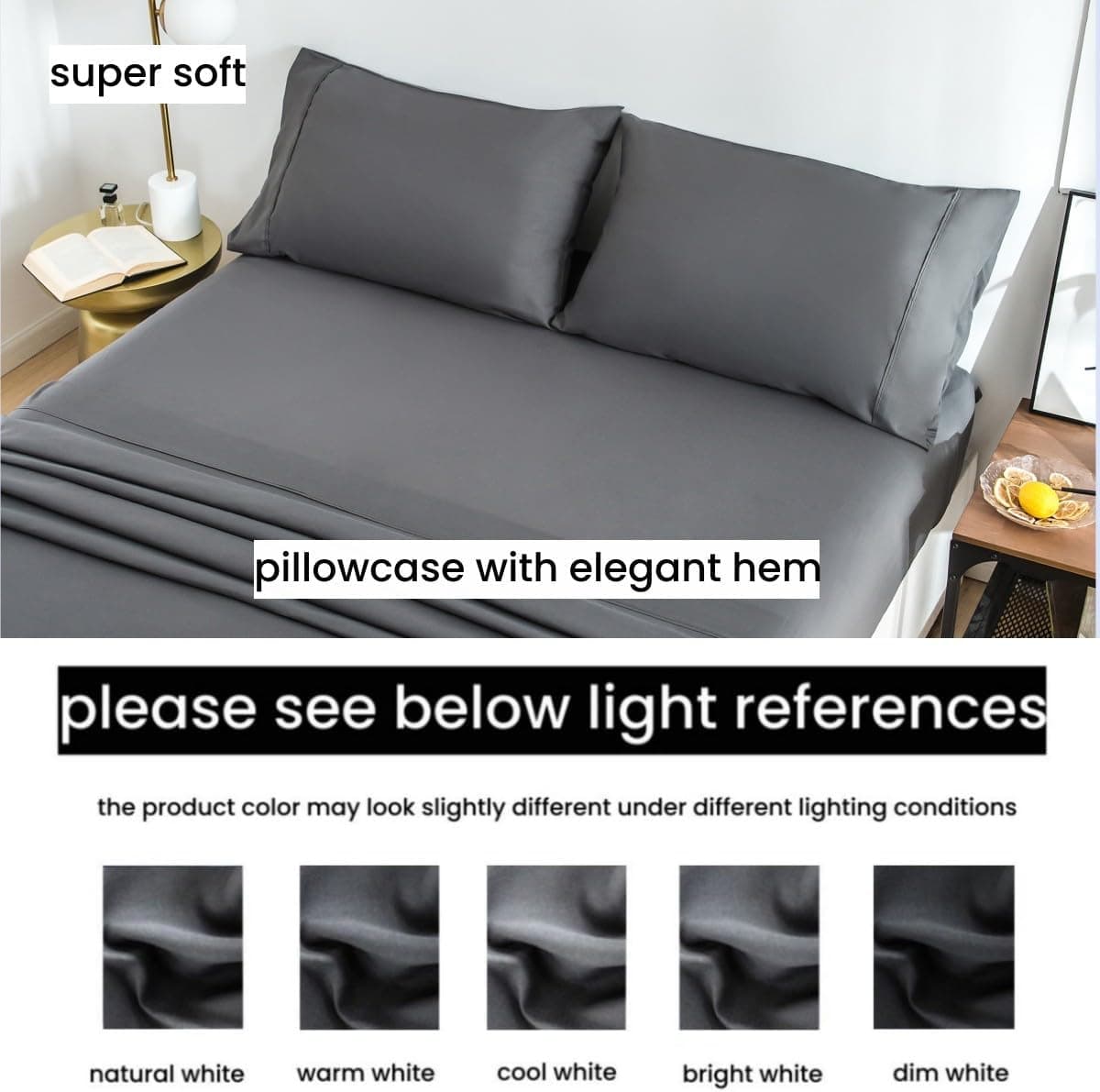 ‌Queen Pillowcases Set of 2 - Envelope Closure Pillow Covers, Ultra-Soft & Breathable Microfiber, All Season Luxury Bedding, Machine Washable, Modern Gray‌ 2
