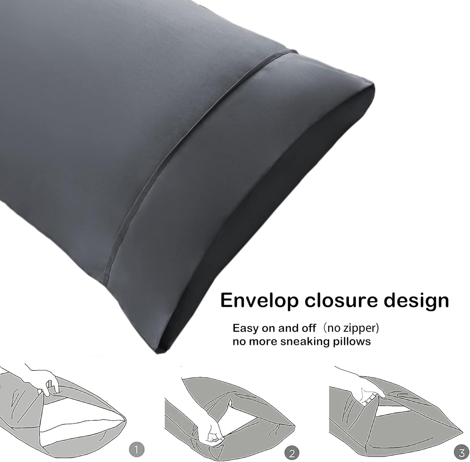 ‌Queen Pillowcases Set of 2 - Envelope Closure Pillow Covers, Ultra-Soft & Breathable Microfiber, All Season Luxury Bedding, Machine Washable, Modern Gray‌ 5