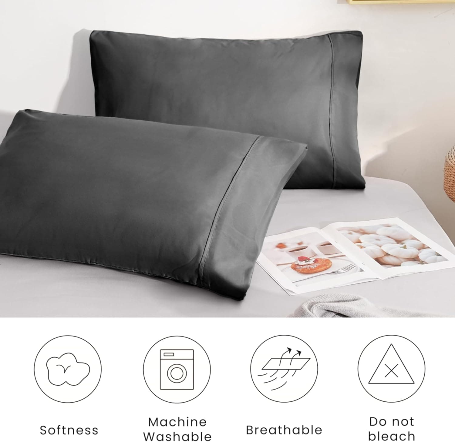 ‌Queen Pillowcases Set of 2 - Envelope Closure Pillow Covers, Ultra-Soft & Breathable Microfiber, All Season Luxury Bedding, Machine Washable, Modern Gray‌ 7