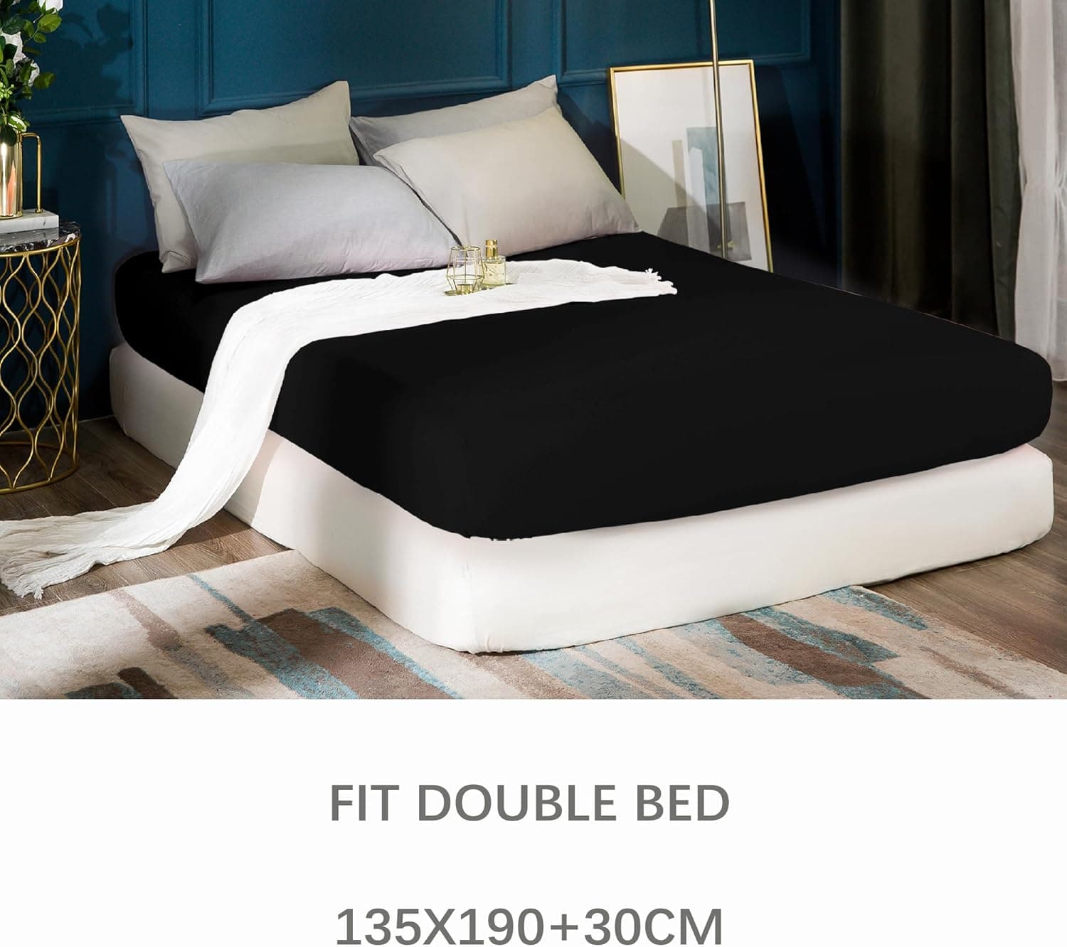 Warm Fitted Sheet Double Bedding Sheet with All Around Elastics Brushed Microfiber Black 2