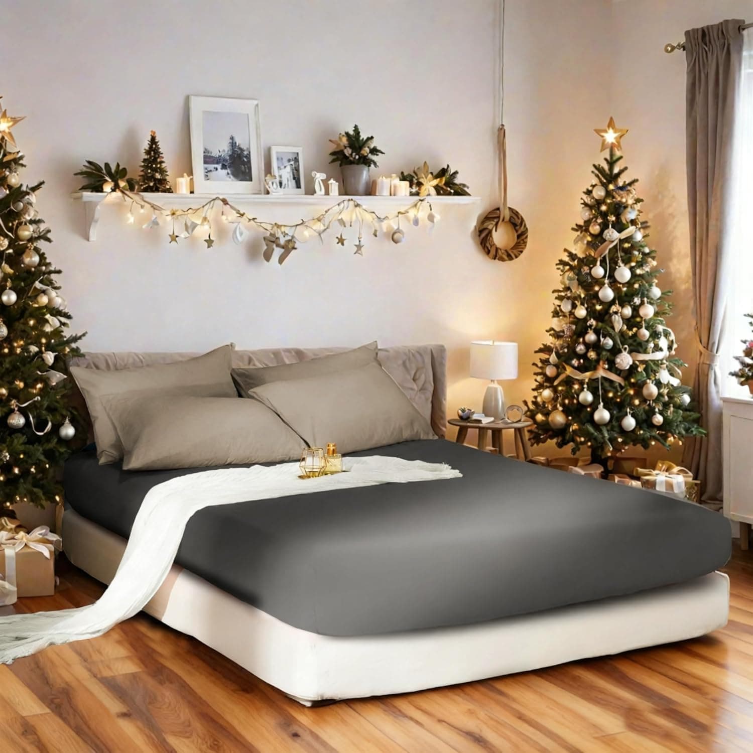 Warm Fitted Sheet Double Bedding Sheet with All Around Elastics Brushed Microfiber Black 8