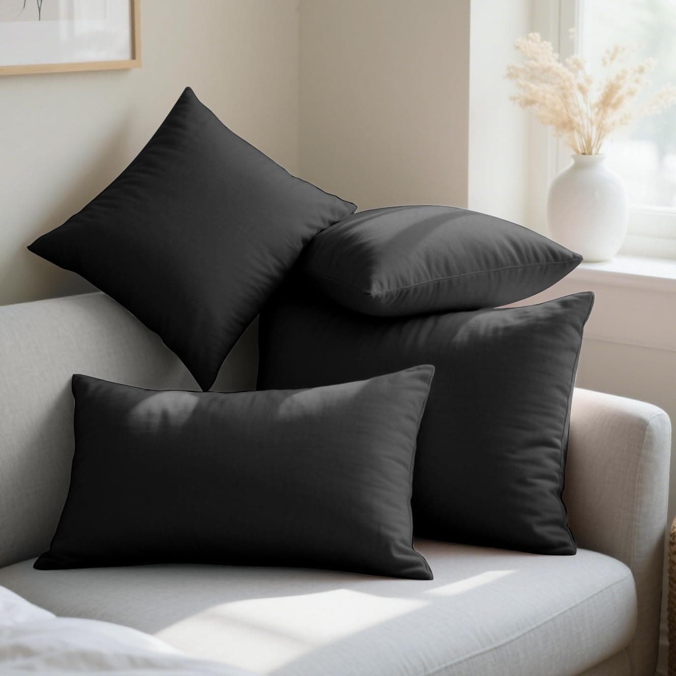 18 Couleurs Lot 2 Taie d'oreiller 65x65 cm Noir Housse Oreiller Coussin pour Canapé Lit Fermeture Éclair Anti-Acariens Hypoallergénique Protège Oreiller Zip Microfibre 7