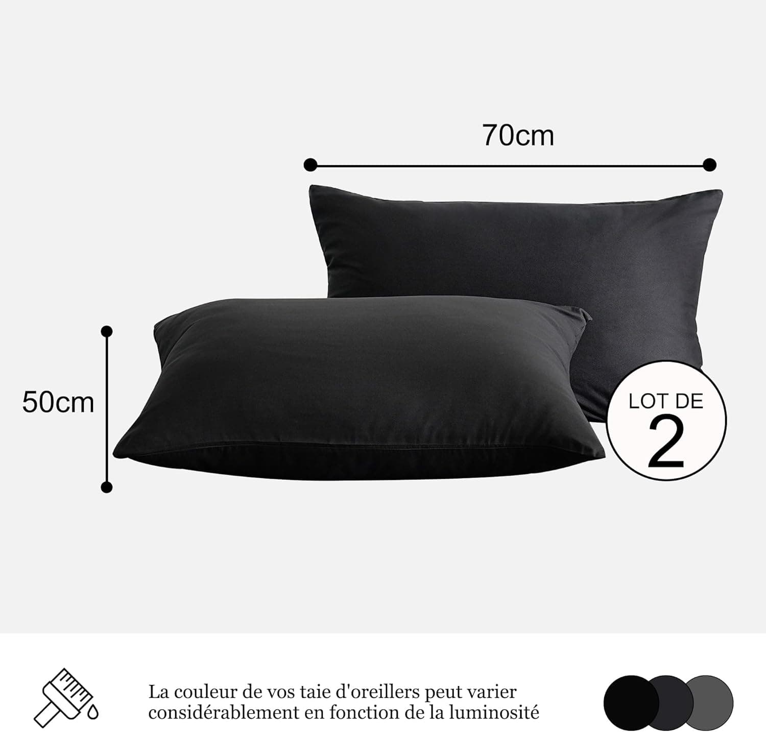 18 Couleurs Lot 2 Taie d'oreiller 50x70 cm Noir Housse Oreiller Coussin pour Canapé Lit Fermeture Éclair Anti-Acariens Hypoallergénique Protège Oreiller Zip Microfibre 2