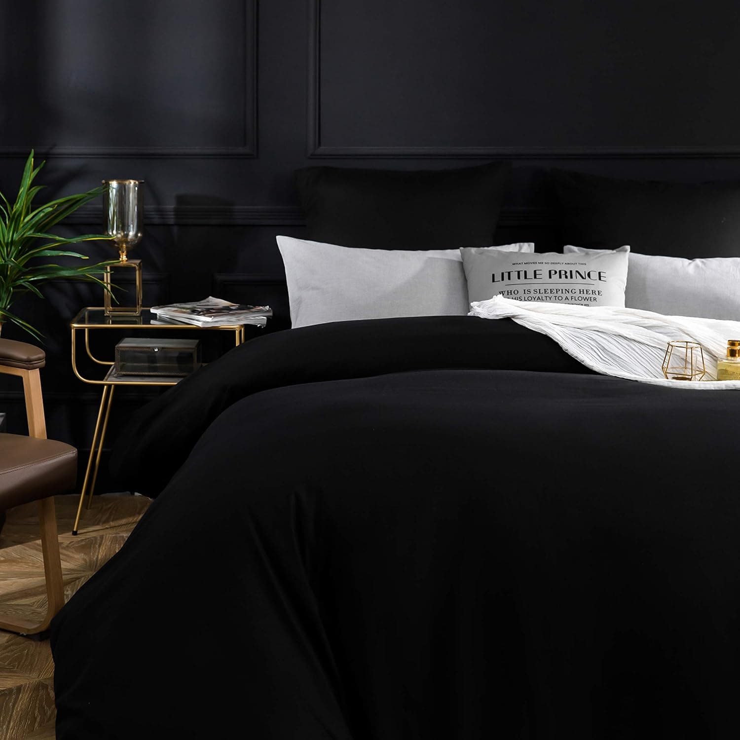 Brushed Microfibre Bed Linen, 1 Duvet Cover (200 x 200 cm) + 2 Pillowcases (80 x 80 cm), with Zip, Black 2