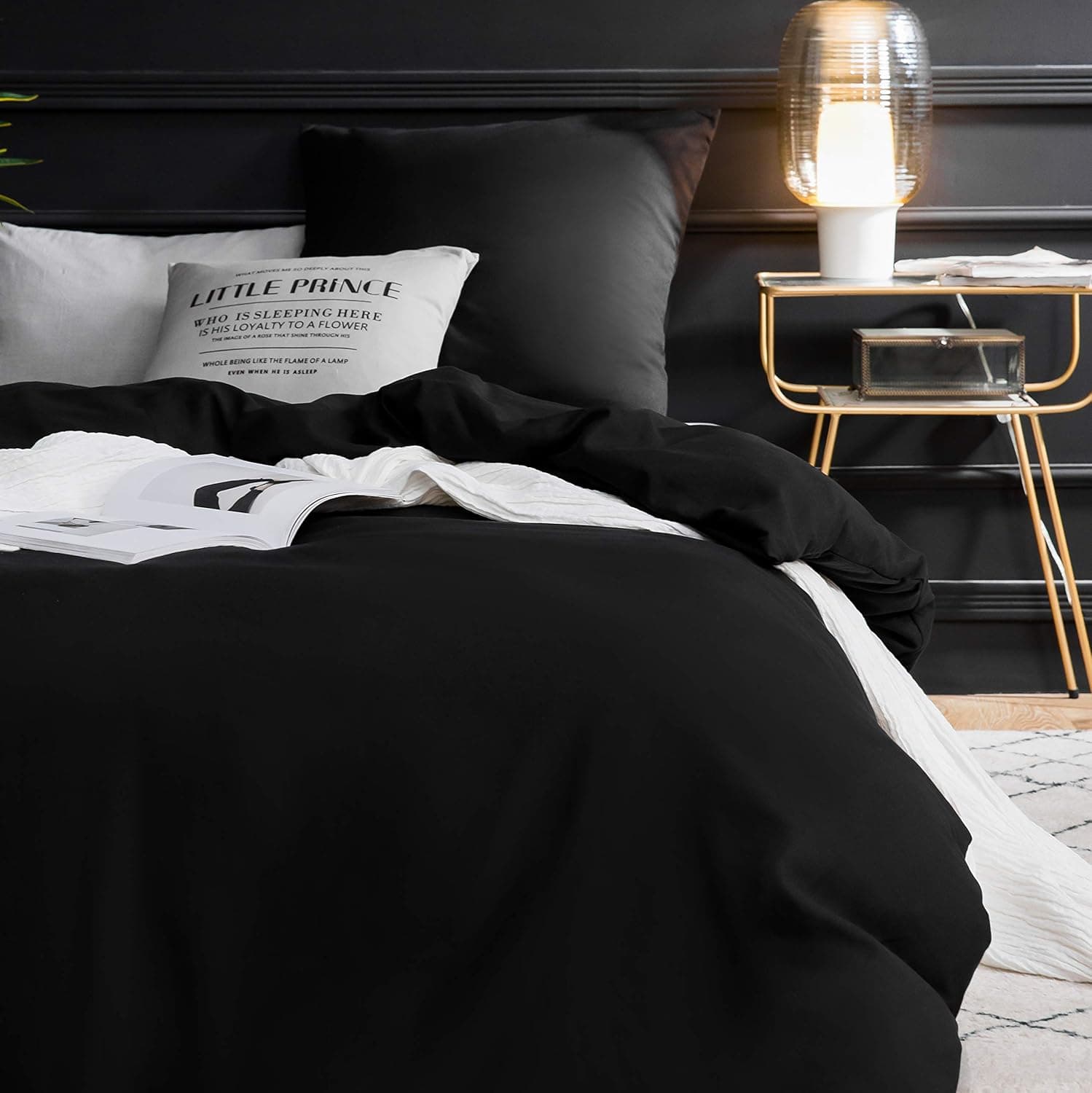 Brushed Microfibre Bed Linen, 1 Duvet Cover (200 x 200 cm) + 2 Pillowcases (80 x 80 cm), with Zip, Black 4