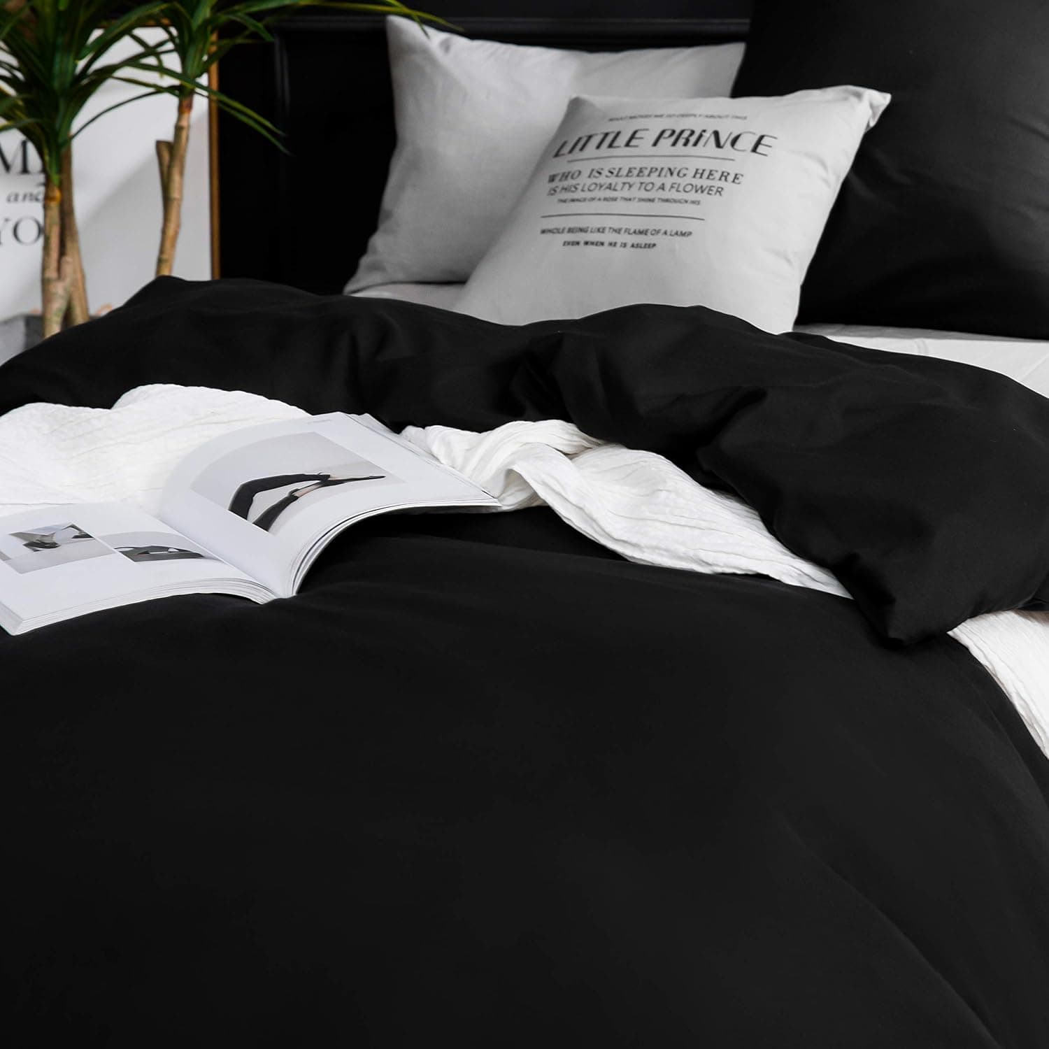 Brushed Microfibre Bed Linen, 1 Duvet Cover (200 x 200 cm) + 2 Pillowcases (80 x 80 cm), with Zip, Black 5
