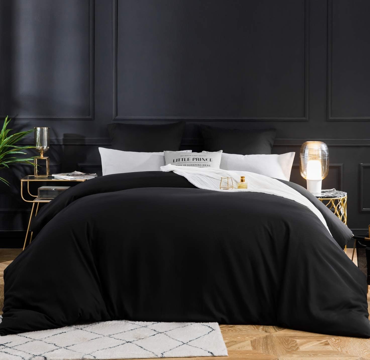 Brushed Microfibre Bed Linen, 1 Duvet Cover (135 x 200 cm) + 1 Pillowcase (80 x 80 cm), with Zip, Black