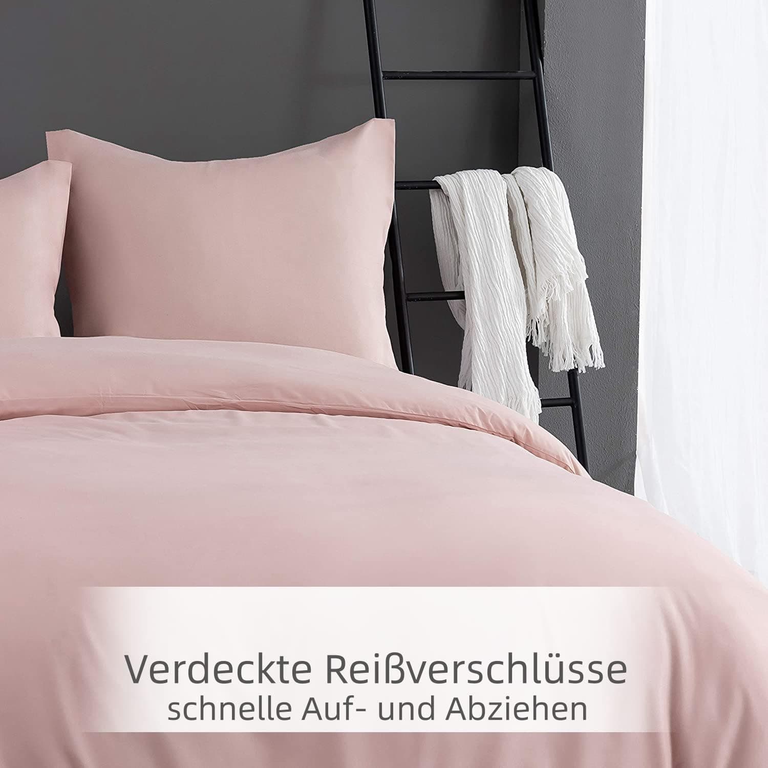 Brushed Microfibre Bed Linen, 1 Duvet Cover (200 x 200 cm) + 2 Pillowcases (80 x 80 cm), with Zip, Pink 3