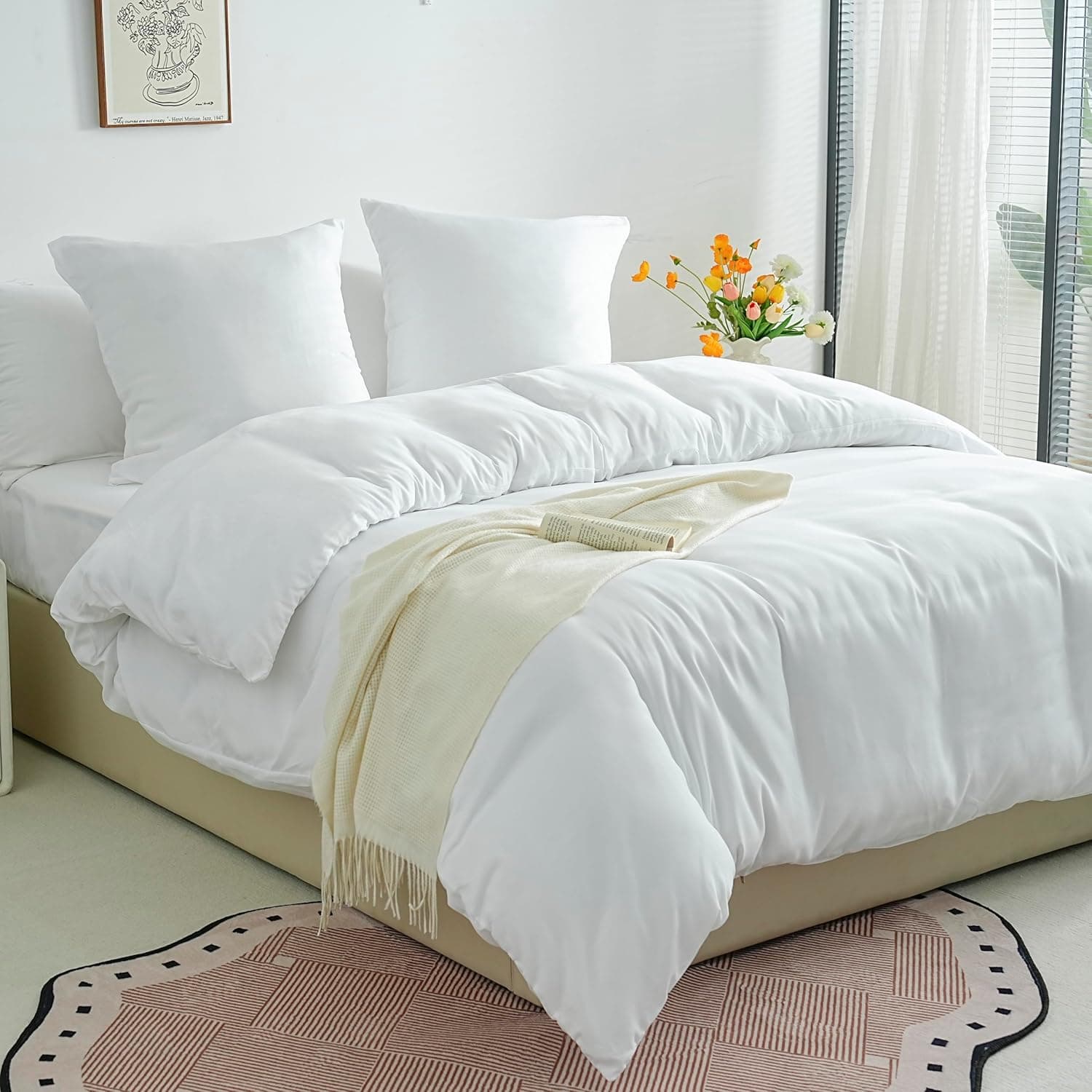 Sets de Housses de Couettes Légère 220x240 cm Fermeture Éclair 3 Pièces Microfibre 80 Fils/cm² + 2 Taies d'oreiller 65x65 cm Parure de Lit Adulte 2 Personne Ensemble Literie Douce 2