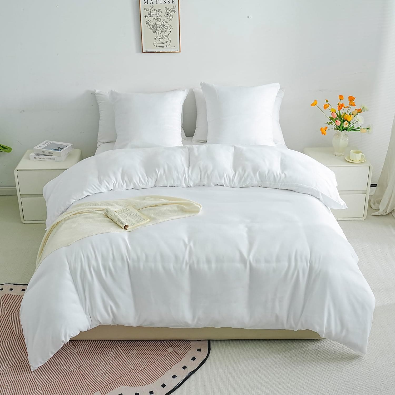 Sets de Housses de Couettes Légère 220x240 cm Fermeture Éclair 3 Pièces Microfibre 80 Fils/cm² + 2 Taies d'oreiller 65x65 cm Parure de Lit Adulte 2 Personne Ensemble Literie Douce