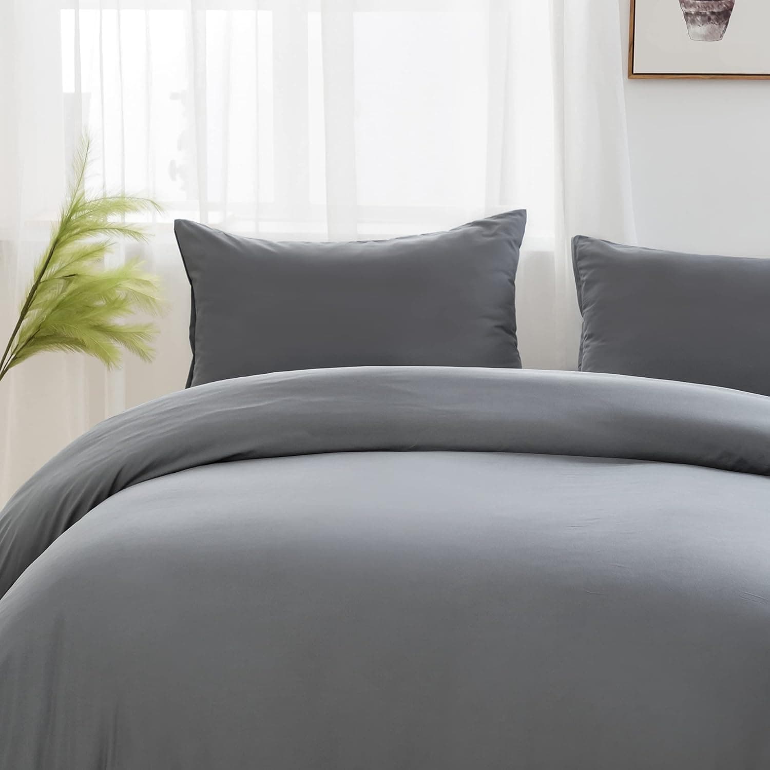 16 Couleurs Sets de Housses de Couettes 200x200 cm Double Fermeture Éclair 3 Pièces Microfibre Brossée 100 Fils/cm² + 2 Taies d'oreiller 65x65 cm Gris Parure de Lit Adulte 2 Personnes 2