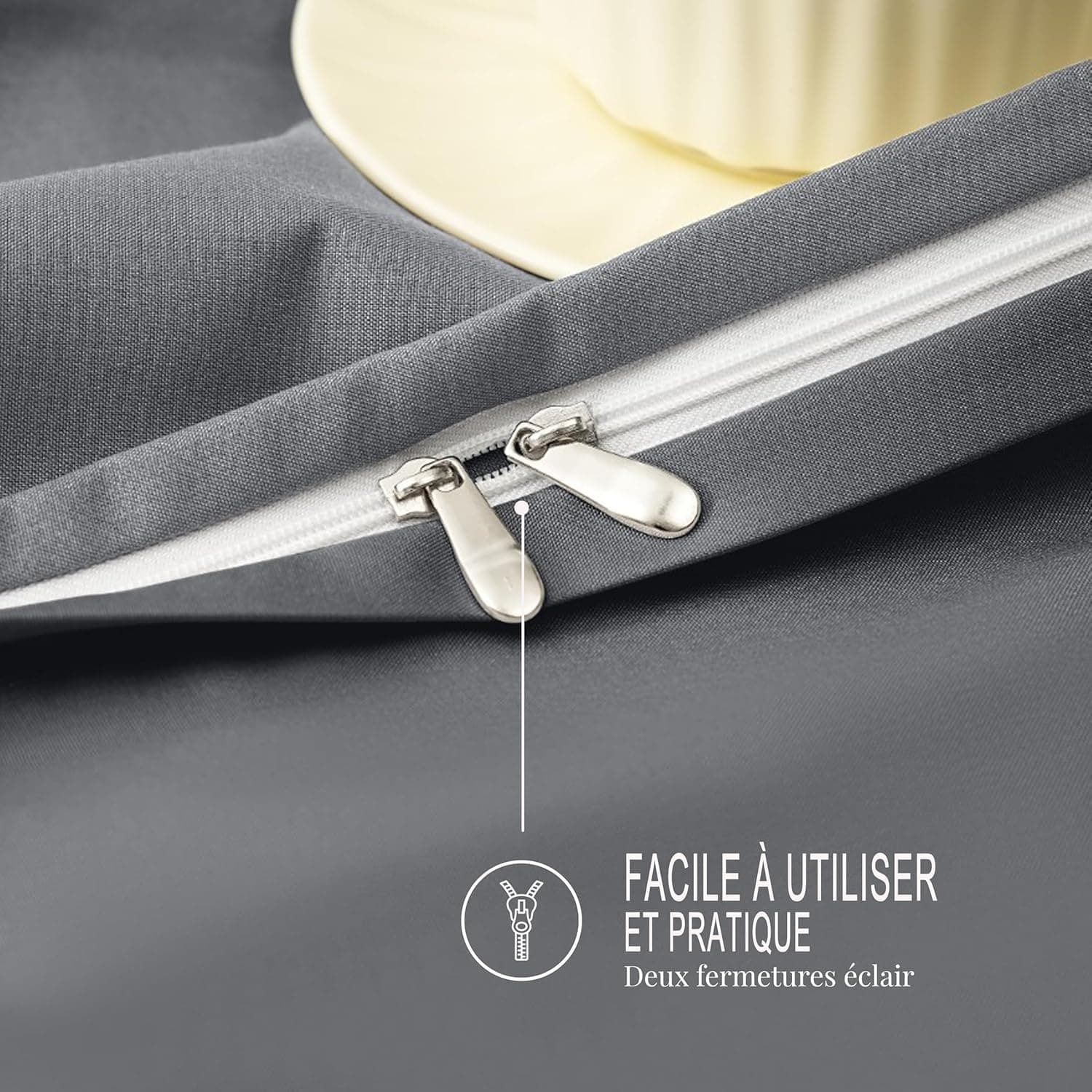 16 Couleurs Sets de Housses de Couettes 200x200 cm Double Fermeture Éclair 3 Pièces Microfibre Brossée 100 Fils/cm² + 2 Taies d'oreiller 65x65 cm Gris Parure de Lit Adulte 2 Personnes 5