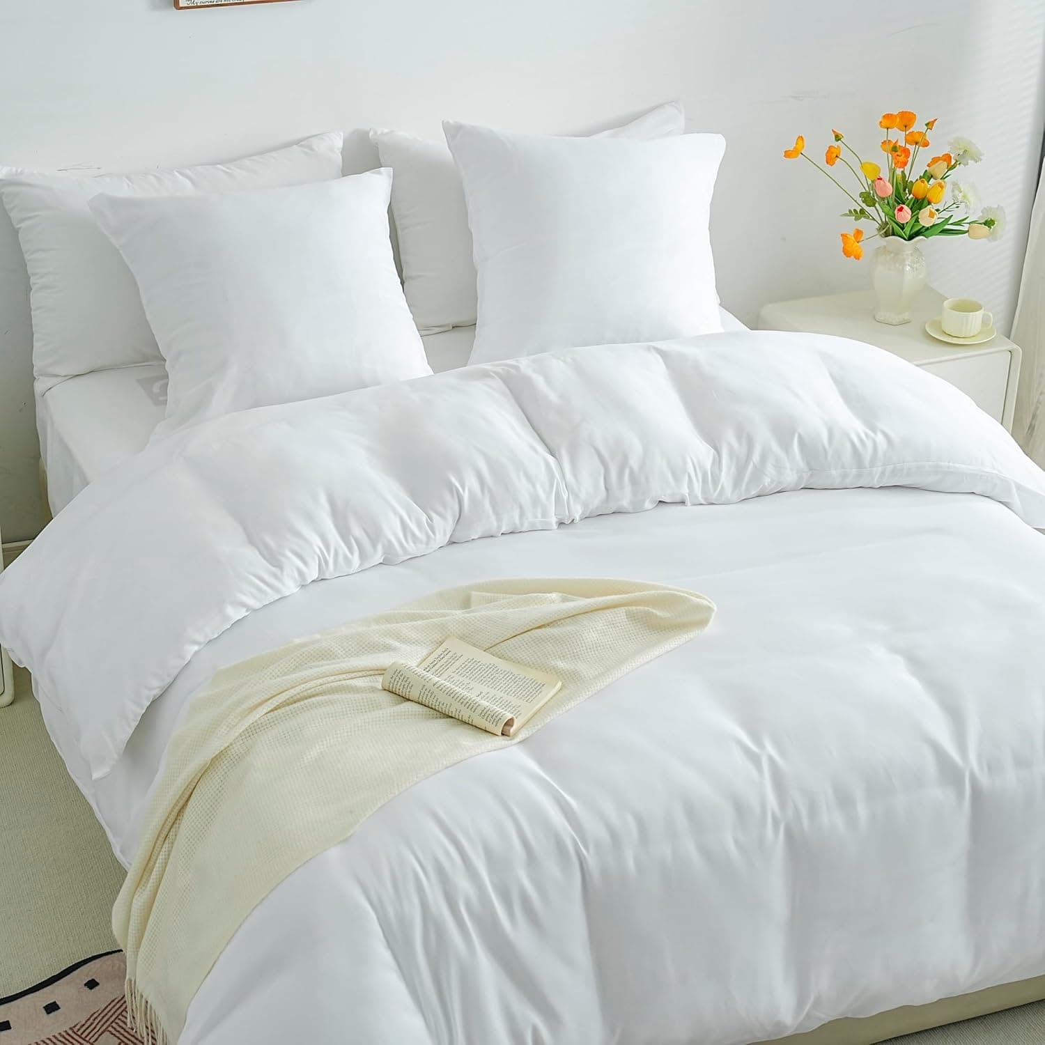 Sets de Housses de Couettes Légère 220x240 cm Fermeture Éclair 3 Pièces Microfibre 80 Fils/cm² + 2 Taies d'oreiller 65x65 cm Parure de Lit Adulte 2 Personne Ensemble Literie Douce 3