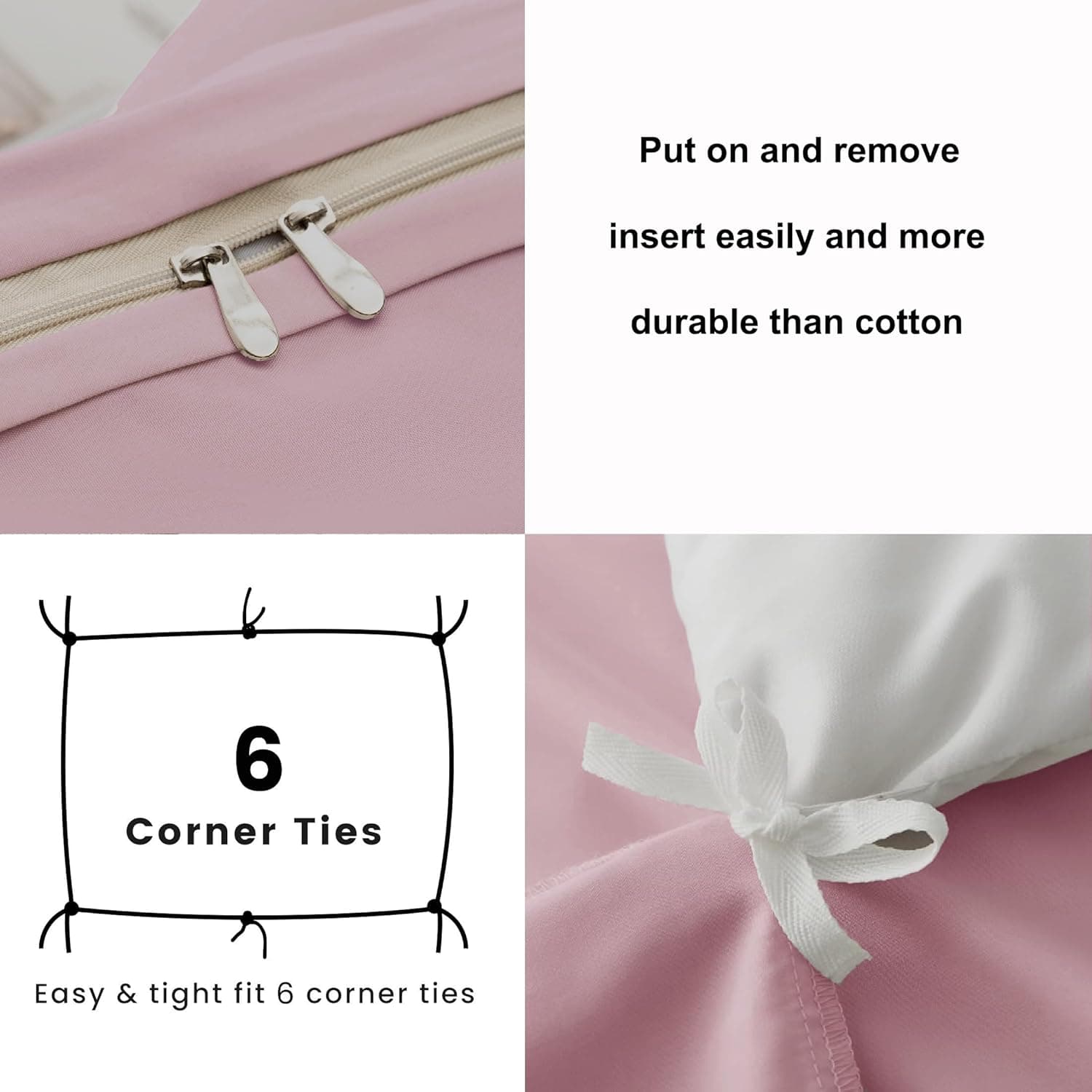 MOHAP Bedding King Duvet Cover Set 3 PCS Plain Brushed Microfiber Gift Bedding 1 Duvet Cover with 2 Zippers and 2 Pillowcases Pink 3