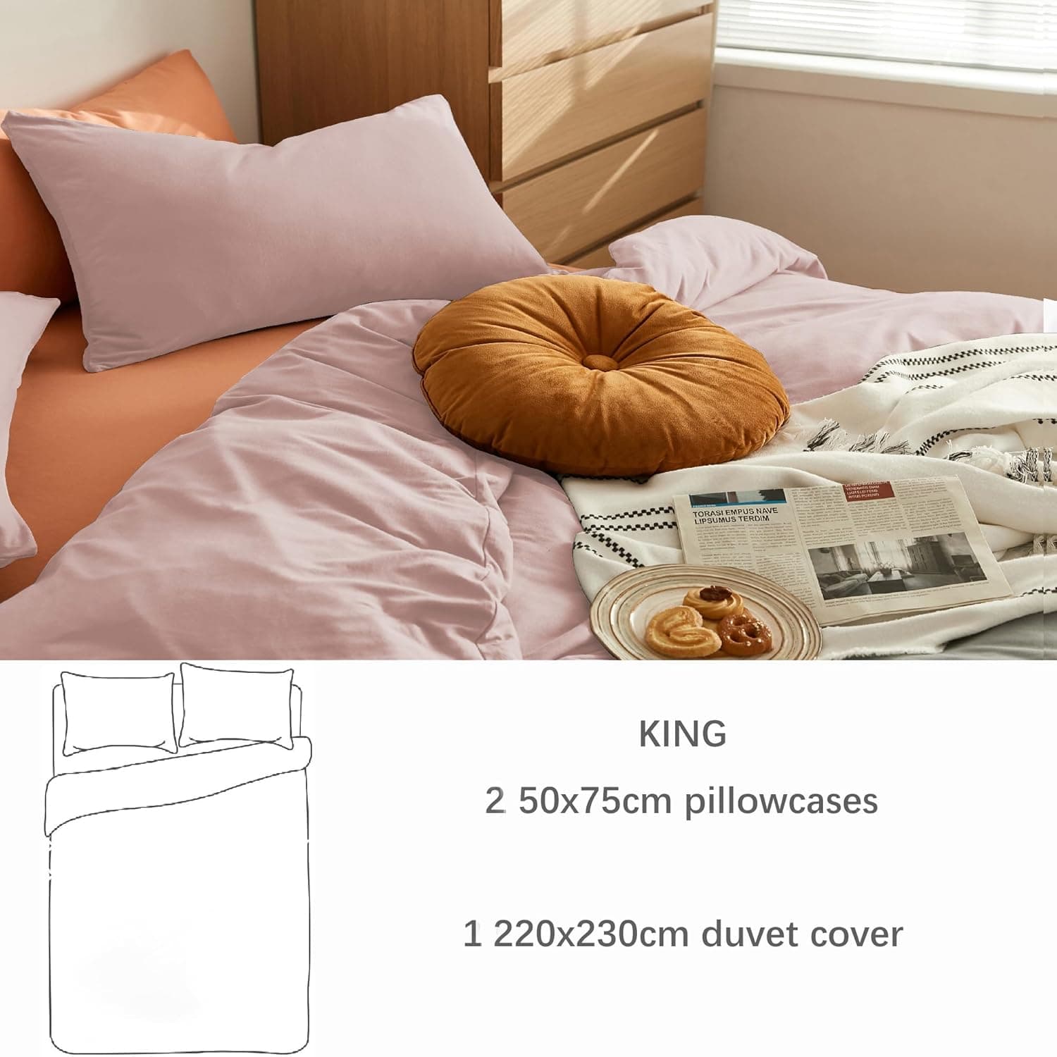 MOHAP Bedding King Duvet Cover Set 3 PCS Plain Brushed Microfiber Gift Bedding 1 Duvet Cover with 2 Zippers and 2 Pillowcases Pink 6