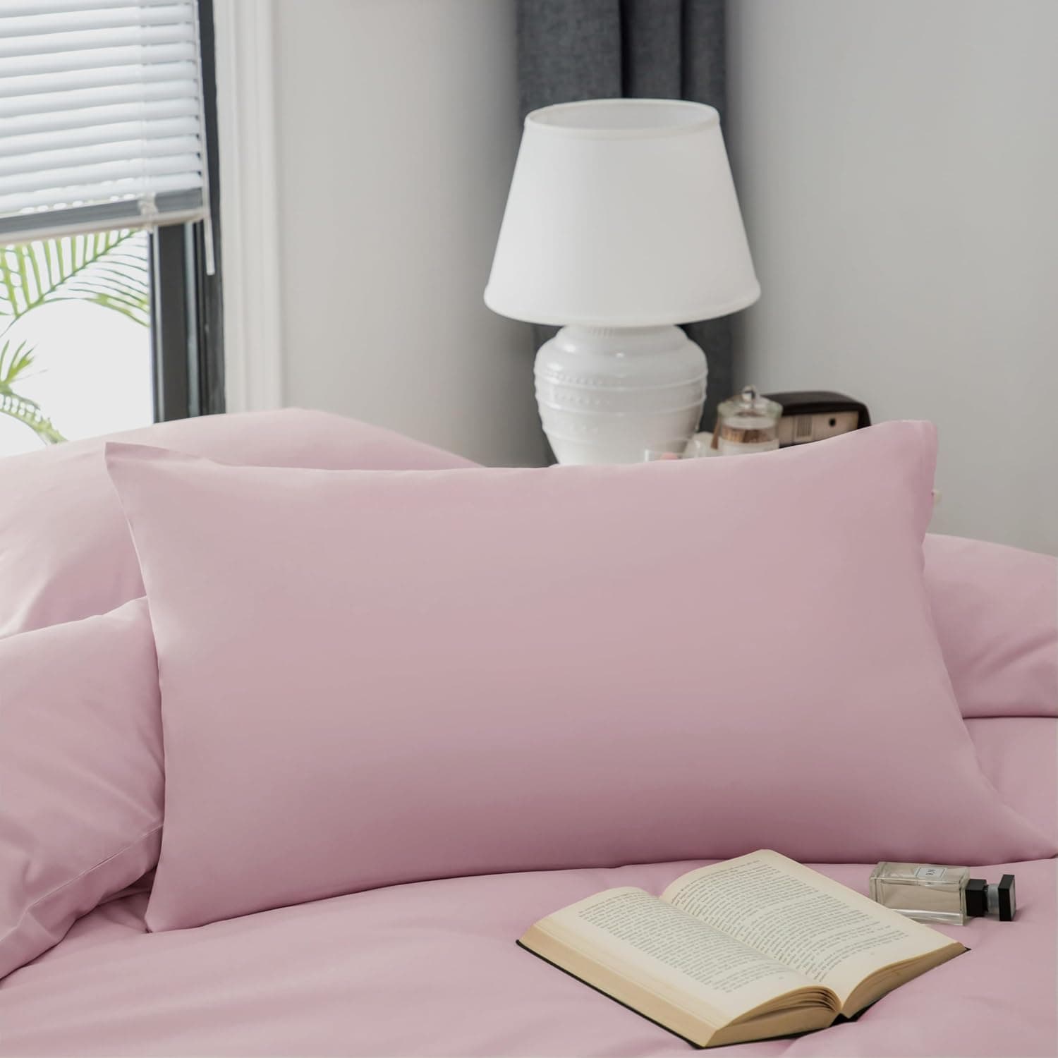 MOHAP Bedding King Duvet Cover Set 3 PCS Plain Brushed Microfiber Gift Bedding 1 Duvet Cover with 2 Zippers and 2 Pillowcases Pink 7