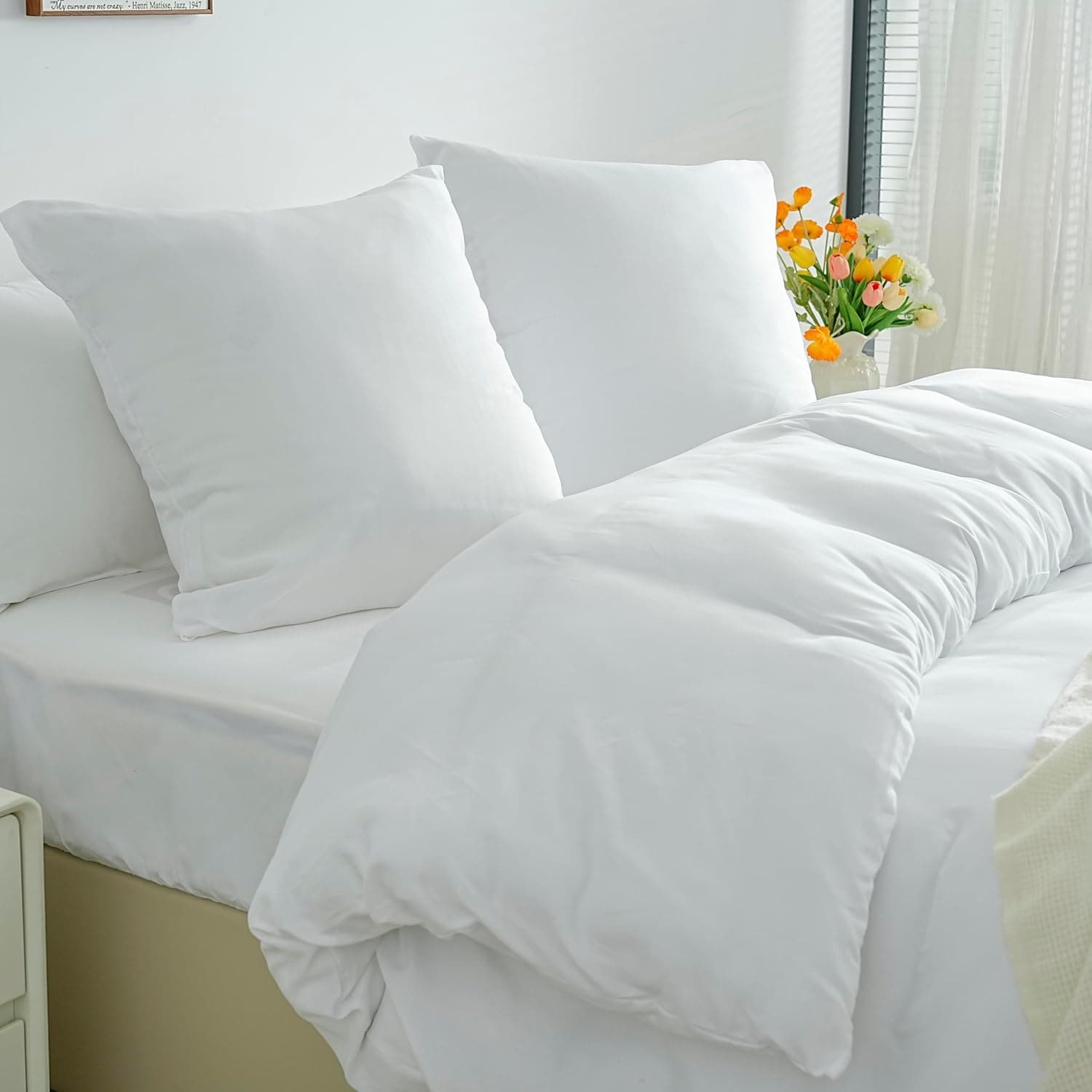 Sets de Housses de Couettes Légère 220x240 cm Fermeture Éclair 3 Pièces Microfibre 80 Fils/cm² + 2 Taies d'oreiller 65x65 cm Parure de Lit Adulte 2 Personne Ensemble Literie Douce 4