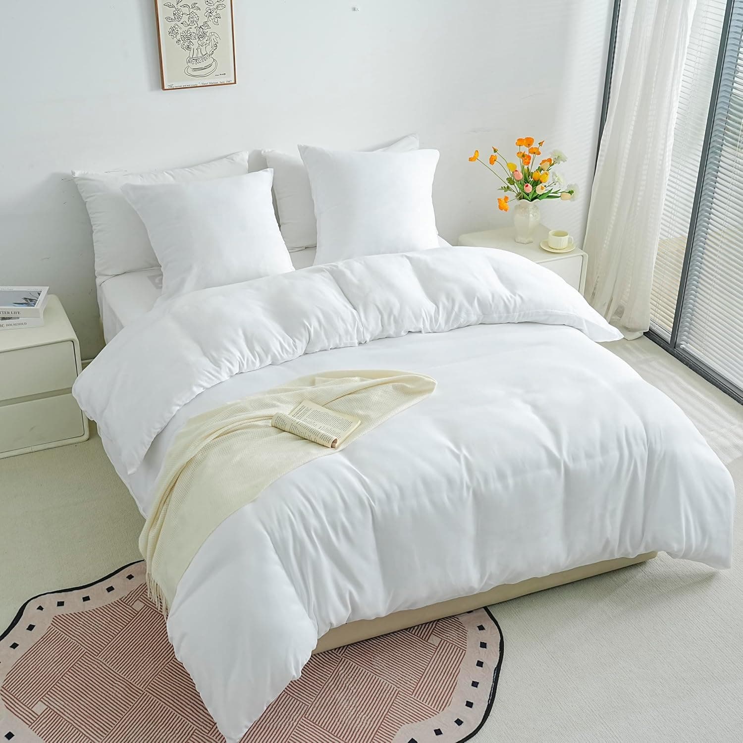 Sets de Housses de Couettes Légère 220x240 cm Fermeture Éclair 3 Pièces Microfibre 80 Fils/cm² + 2 Taies d'oreiller 65x65 cm Parure de Lit Adulte 2 Personne Ensemble Literie Douce 5