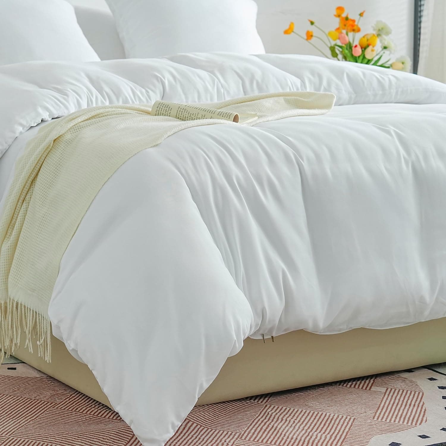 Sets de Housses de Couettes Légère 220x240 cm Fermeture Éclair 3 Pièces Microfibre 80 Fils/cm² + 2 Taies d'oreiller 65x65 cm Parure de Lit Adulte 2 Personne Ensemble Literie Douce 8