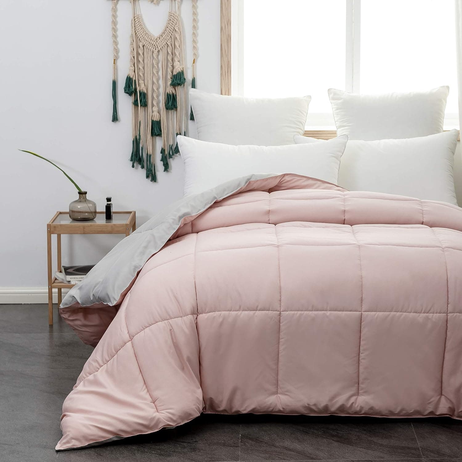 Quilted Duvet Cover Anti-Allergic for Allergy Sufferers 100% Microfiber Seasons Autumn and Winter Double Face Blue/Grey and Grey/Smoke 2