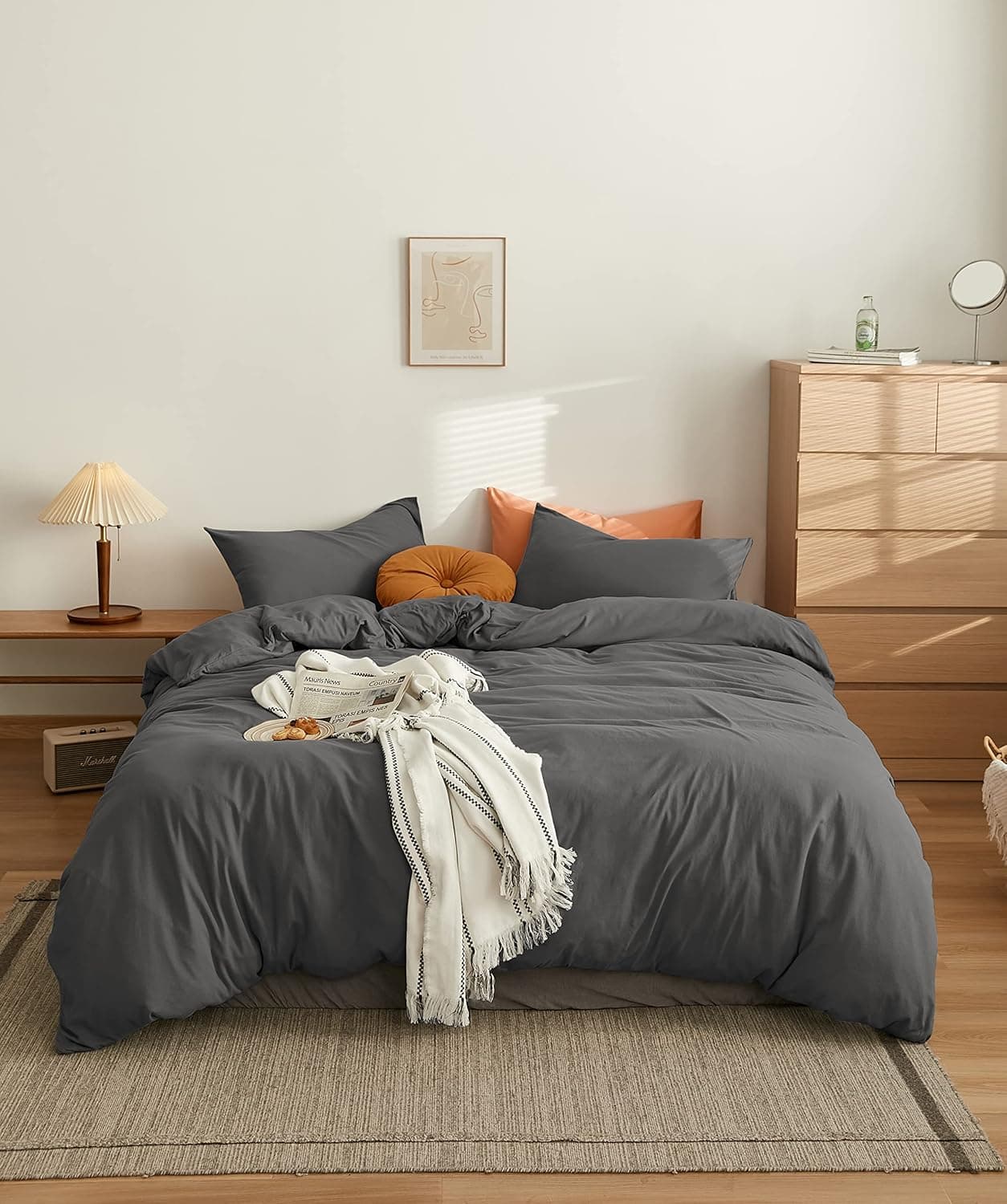 MOHAP Housse de Couette 240x260cm+2 Taies d'oreillers 65x65cm Gris Parure de Lit Adulte 2 Personnes 100 Fils/cm² en Microfibre avec Fermeture Éclair