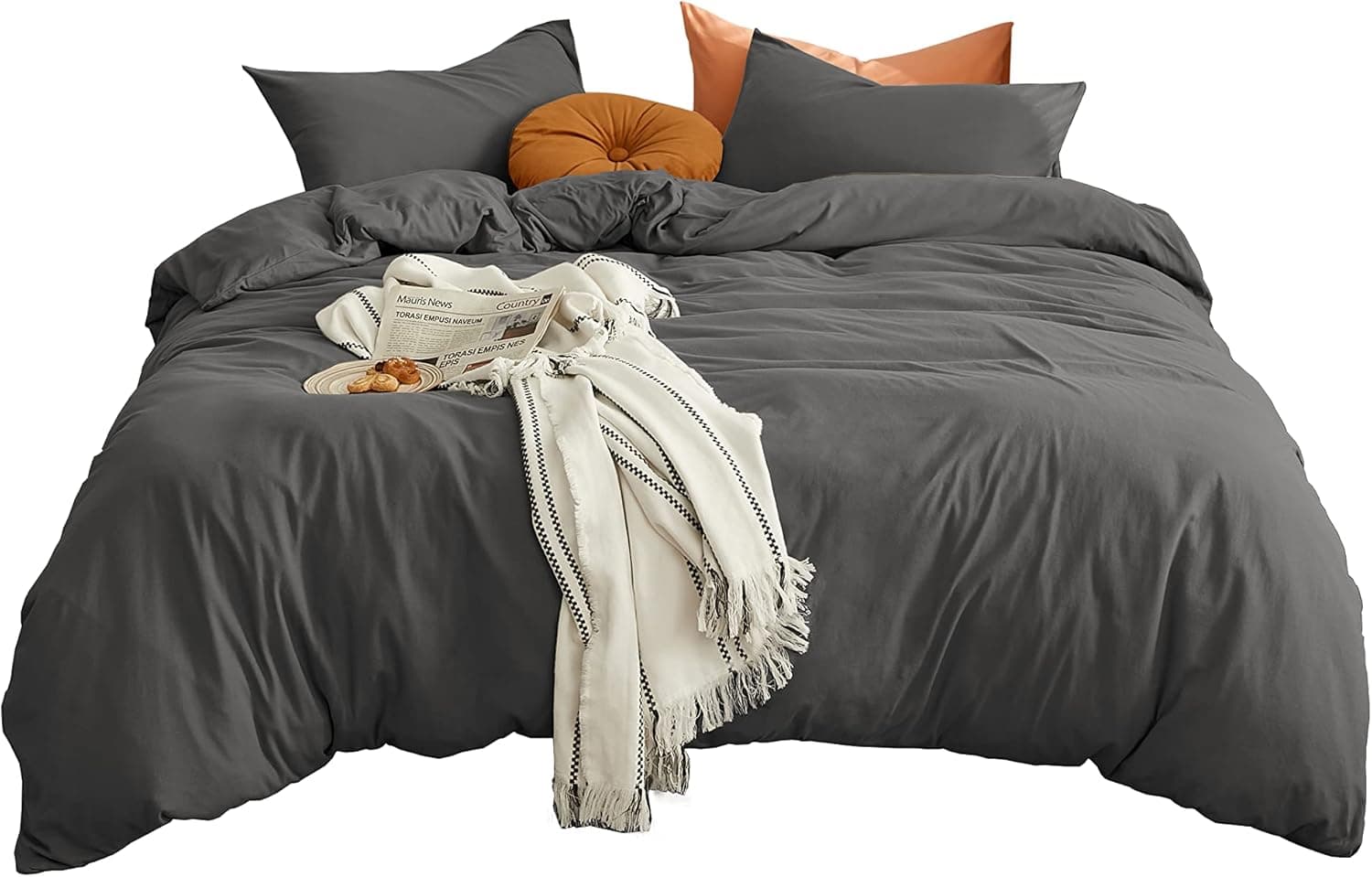 MOHAP Housse de Couette 240x260cm+2 Taies d'oreillers 65x65cm Gris Parure de Lit Adulte 2 Personnes 100 Fils/cm² en Microfibre avec Fermeture Éclair 6