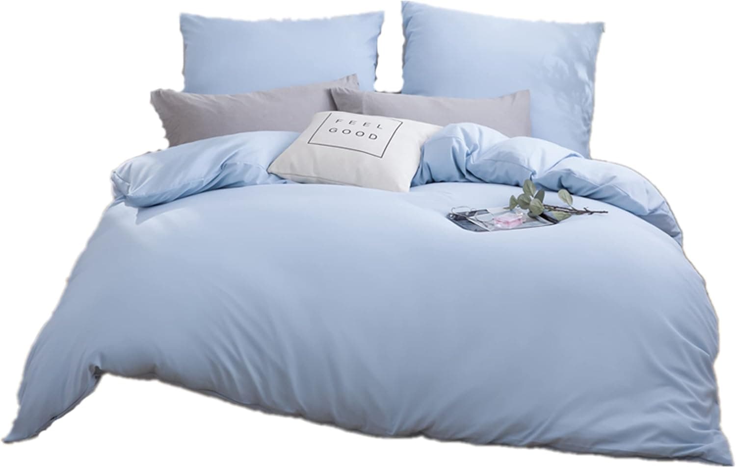 MOHAP Housse de Couette 220x240cm+2 Taies d'oreillers 65x65cm Bleu Clair Parure de Lit Adulte 2 Personnes 100 Fils/cm² en Microfibre avec Fermeture Éclair 5