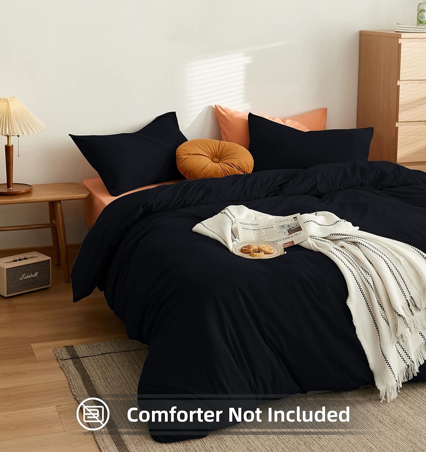 MOHAP Housse de Couette 240x260cm+2 Taies d'oreillers 65x65cm Noir Parure de Lit Adulte 2 Personnes 100 Fils/cm² en Microfibre avec Fermeture Éclair 3