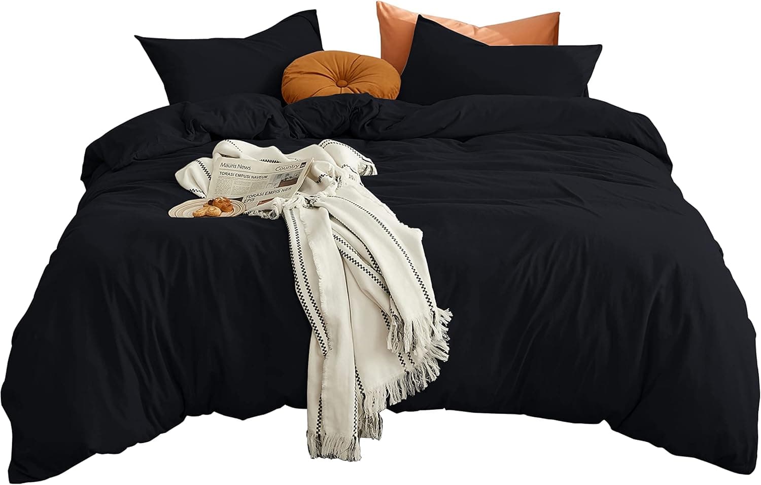 MOHAP Housse de Couette 240x260cm+2 Taies d'oreillers 65x65cm Noir Parure de Lit Adulte 2 Personnes 100 Fils/cm² en Microfibre avec Fermeture Éclair 5