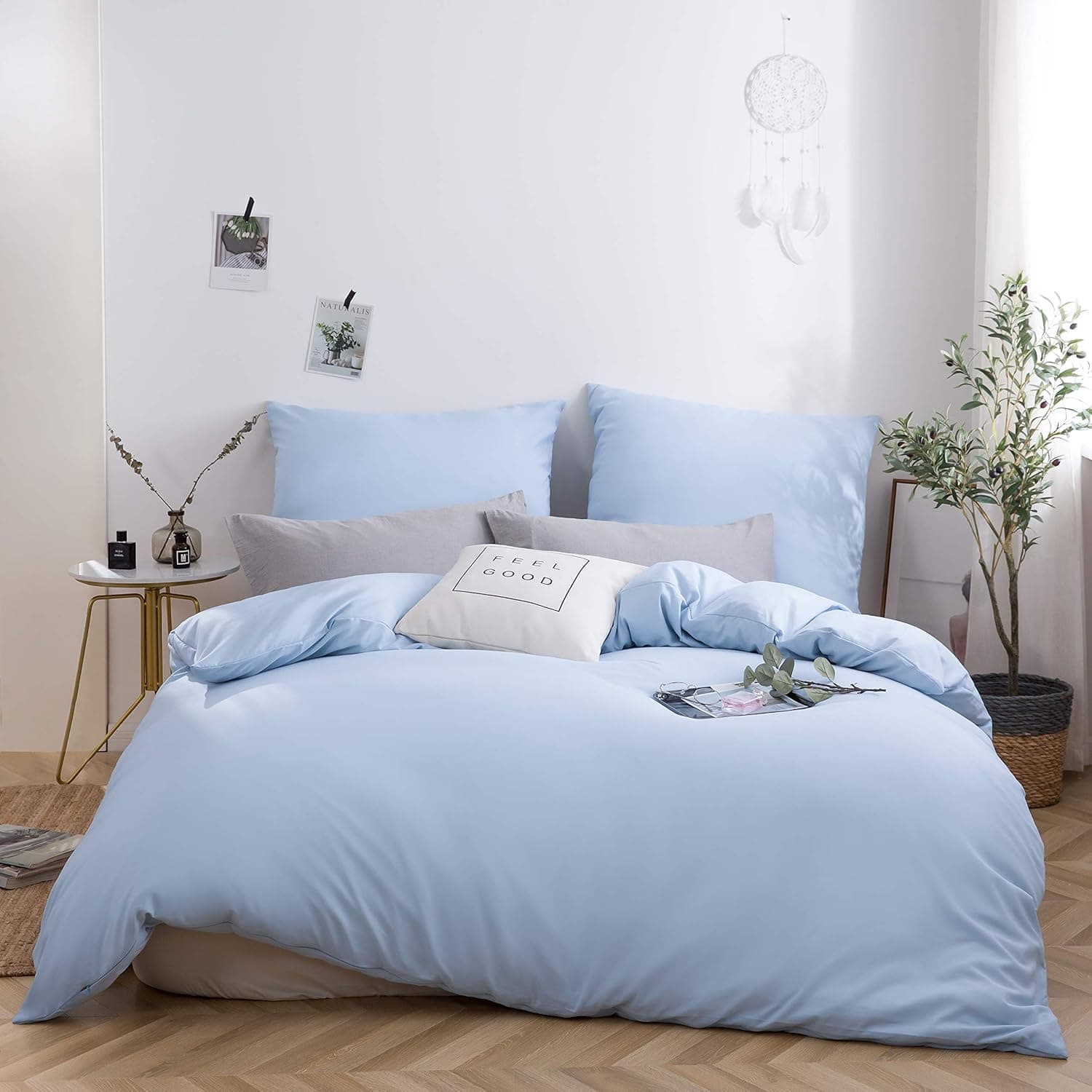 Brushed Microfibre Bed Linen, 1 Duvet Cover (200 x 200 cm) + 2 Pillowcases (80 x 80 cm), with Zip, Spa Blue 2