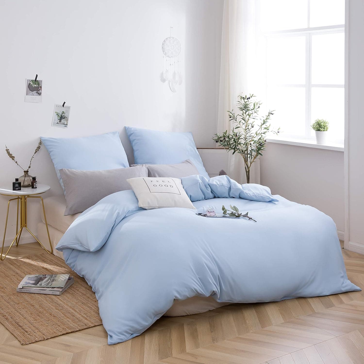 Brushed Microfibre Bed Linen, 1 Duvet Cover (200 x 200 cm) + 2 Pillowcases (80 x 80 cm), with Zip, Spa Blue 3
