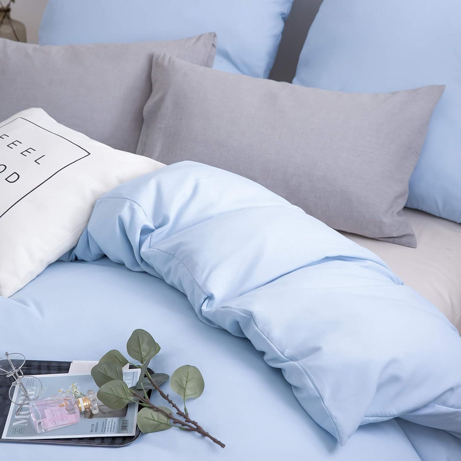 Brushed Microfibre Bed Linen, 1 Duvet Cover (200 x 200 cm) + 2 Pillowcases (80 x 80 cm), with Zip, Spa Blue 4