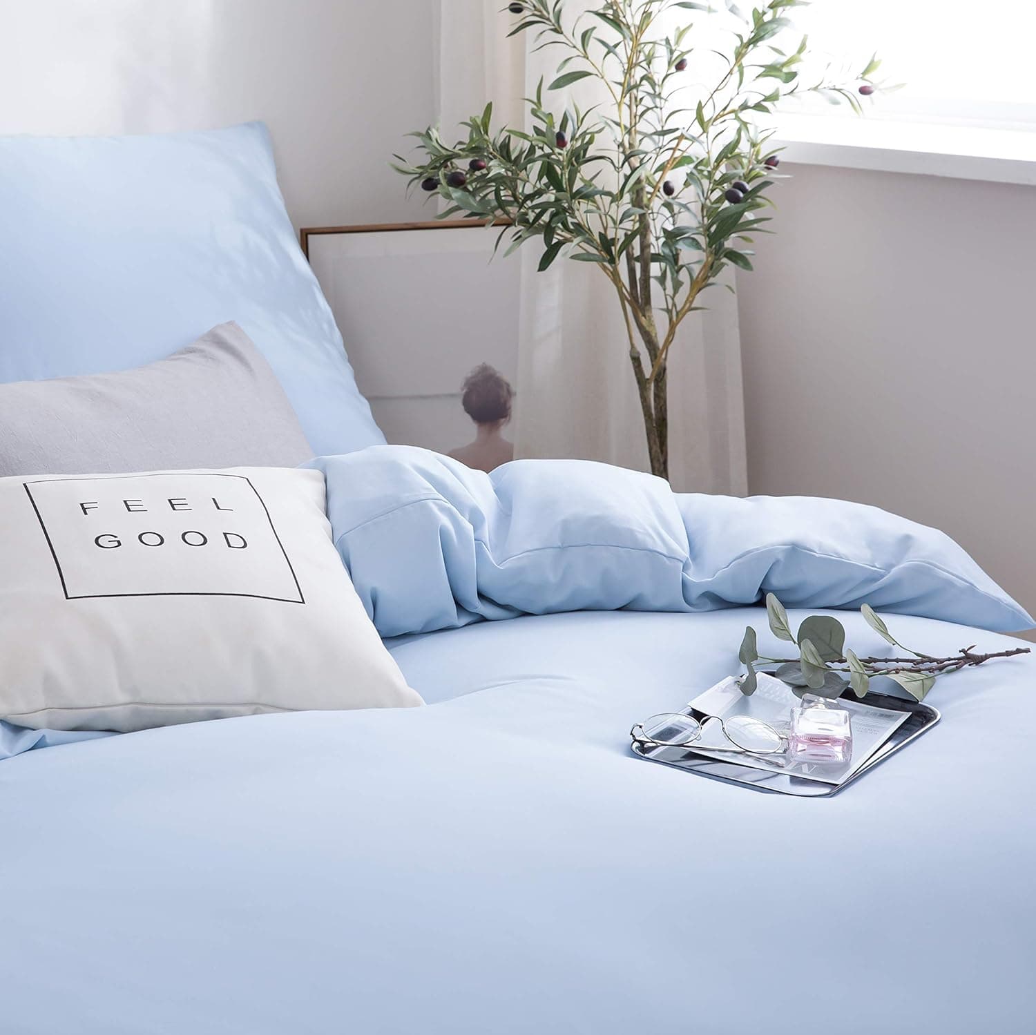 Brushed Microfibre Bed Linen, 1 Duvet Cover (200 x 200 cm) + 2 Pillowcases (80 x 80 cm), with Zip, Spa Blue 5