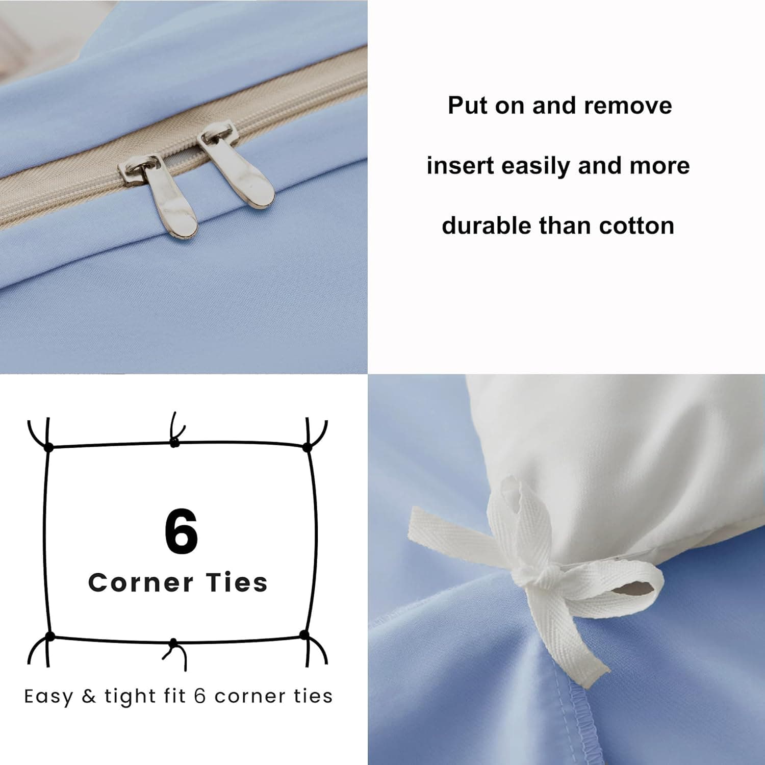 MOHAP Warm Bedding Double Duvet Cover Set 3 PCS Plain Brushed Microfiber Bedding 1 Duvet Cover with 2 Zippers and 2 Pillowcases Light Blue 2