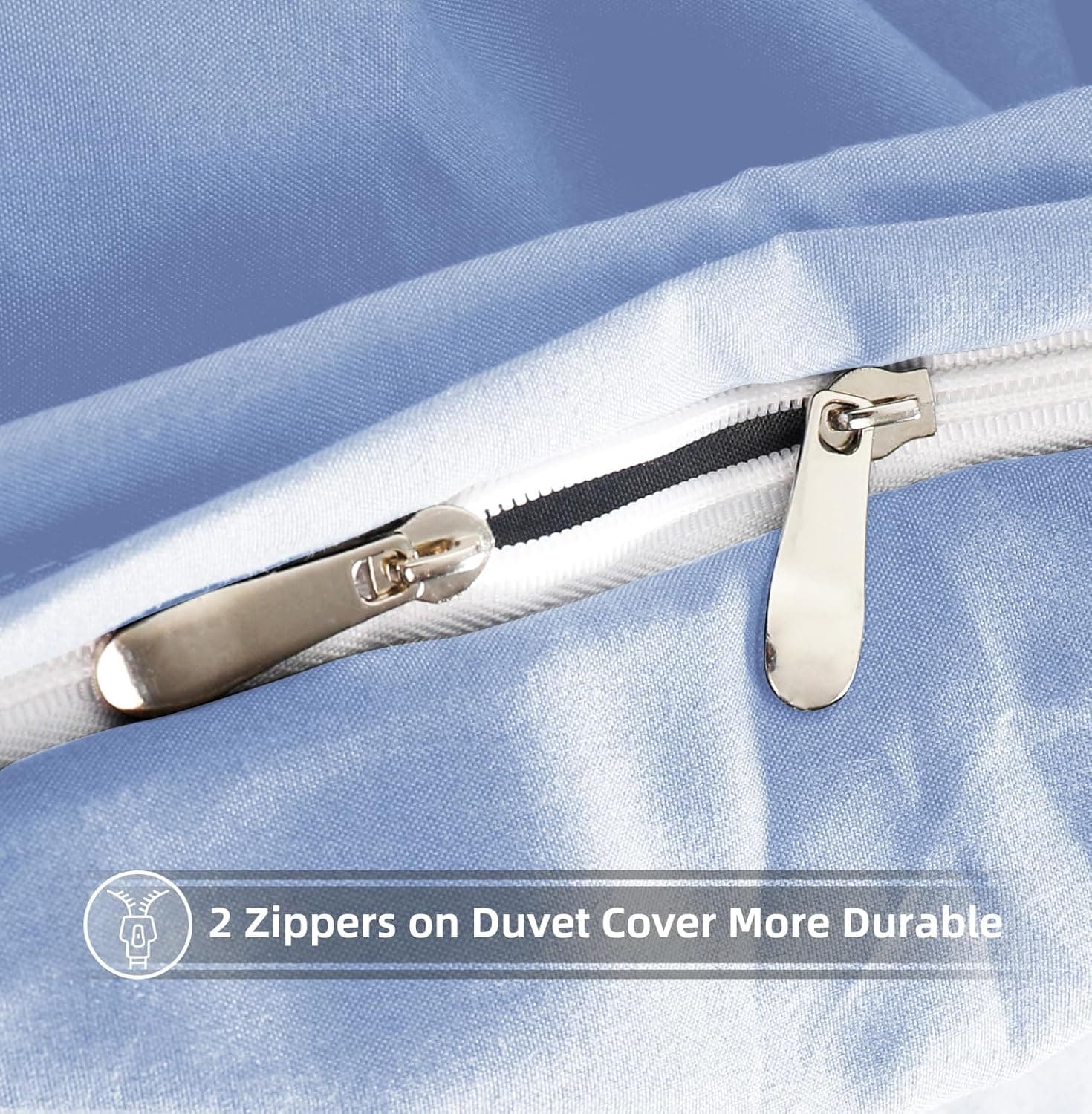 MOHAP Warm Bedding Double Duvet Cover Set 3 PCS Plain Brushed Microfiber Bedding 1 Duvet Cover with 2 Zippers and 2 Pillowcases Light Blue 5